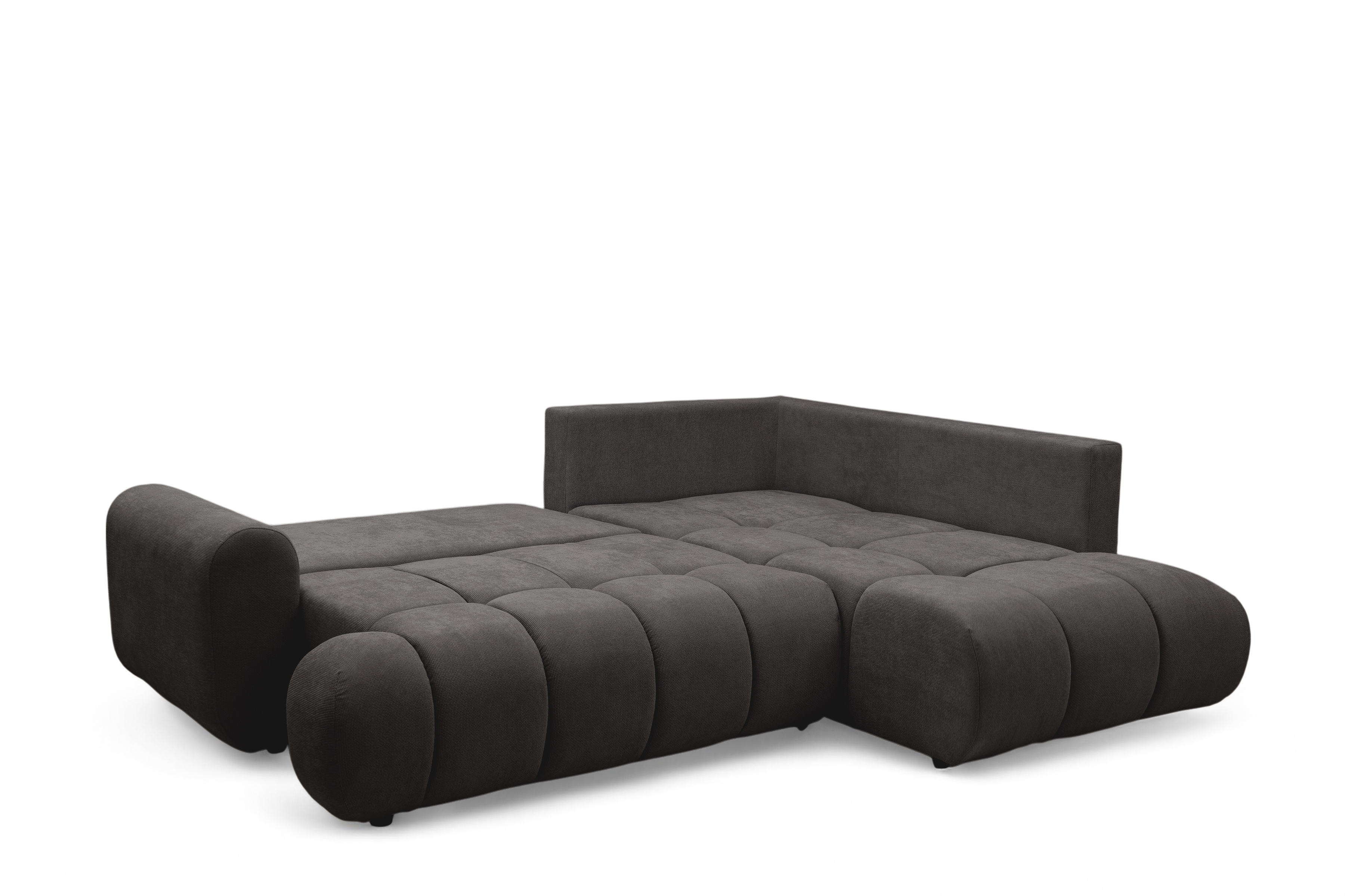 Rohová sedacia súprava Lutario L pravá s funkciou spania - tmavosivá hydrofóbna pletená látka Venice 2021 Rohová sedacia súprava Lutario L s funkciou spánku pravá strana - ciemnoszara plecionka hydrofobowa Venice 2021