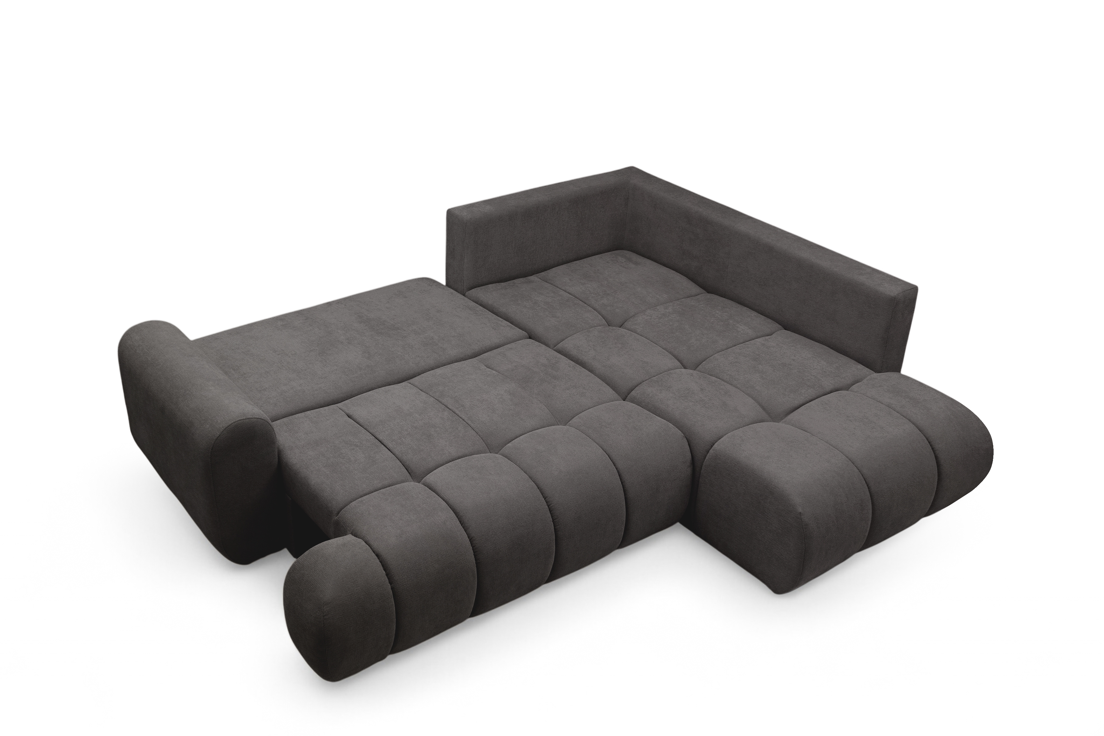 Rohová sedacia súprava Lutario L pravá s funkciou spania - tmavosivá hydrofóbna pletená látka Venice 2021 Rohová sedacia súprava Lutario L s funkciou spánku pravá strana - ciemnoszara plecionka hydrofobowa Venice 2021