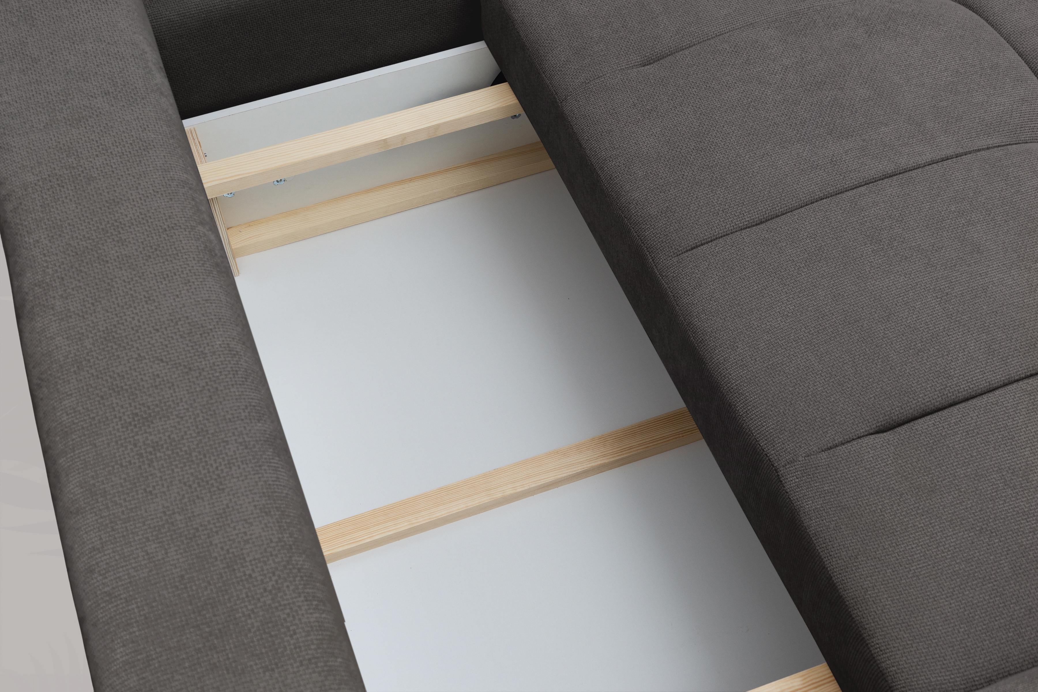 Rohová sedacia súprava Lutario L pravá s funkciou spania - tmavosivá hydrofóbna pletená látka Venice 2021 Rohová sedacia súprava Lutario L s funkciou spánku pravá strana - ciemnoszara plecionka hydrofobowa Venice 2021