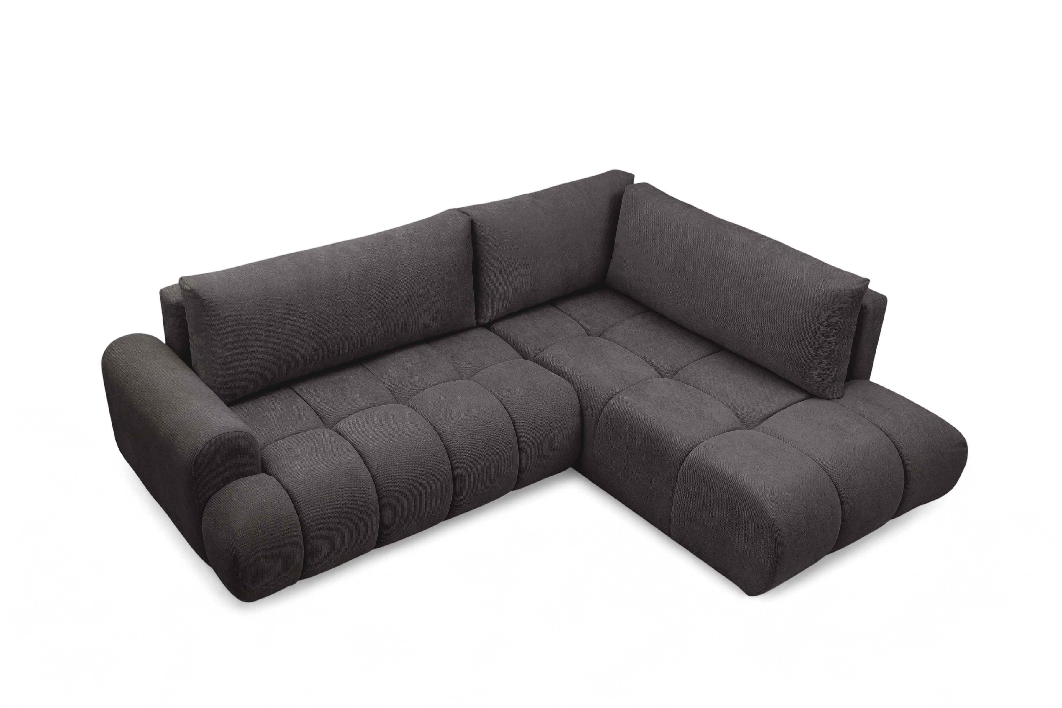 Rohová sedacia súprava Lutario L pravá s funkciou spania - tmavosivá hydrofóbna pletená látka Venice 2021 Rohová sedacia súprava Lutario L s funkciou spánku pravá strana - ciemnoszara plecionka hydrofobowa Venice 2021