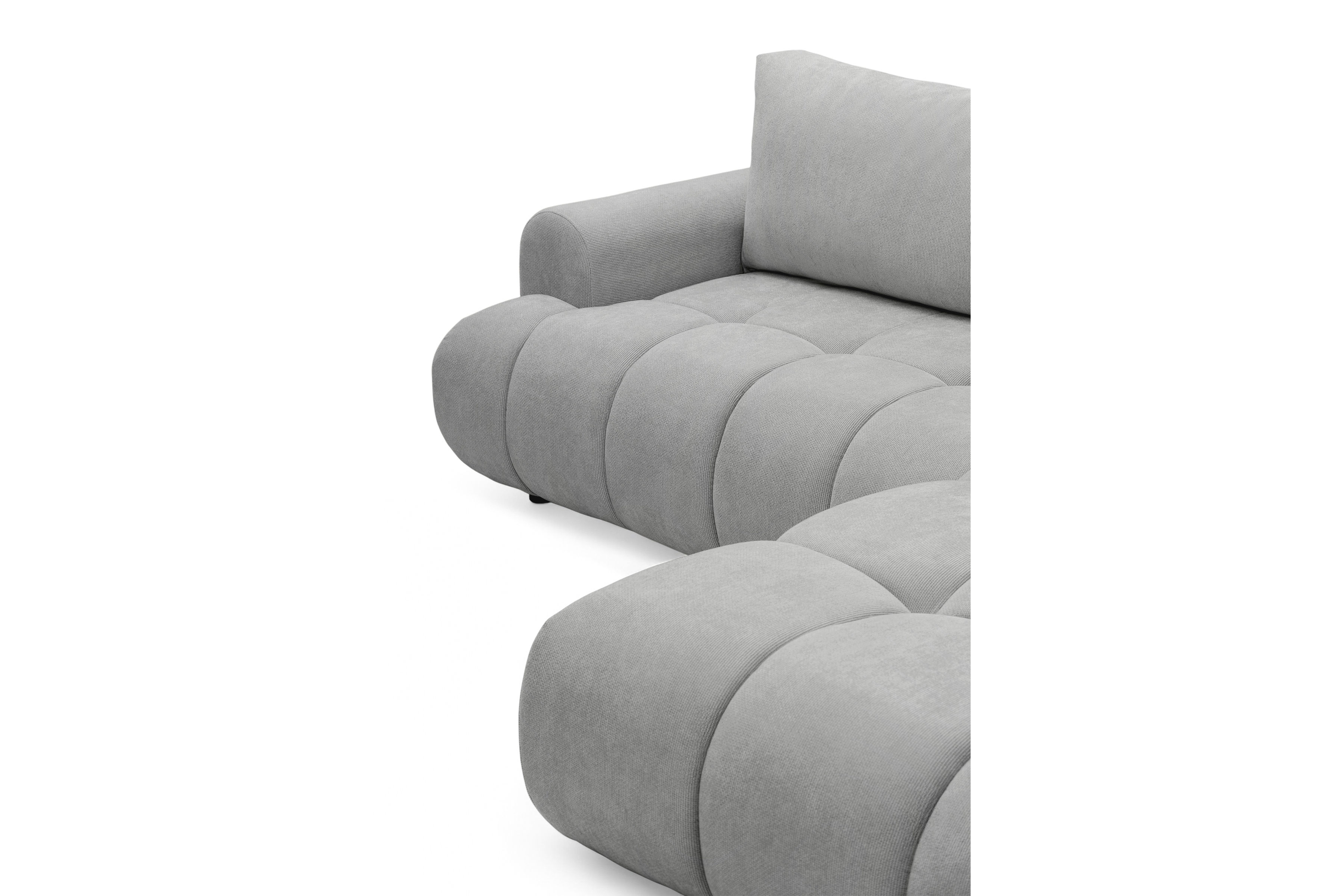 Rohová sedacia súprava Lutario L pravá s funkciou spania - sivá hydrofóbna pletená látka Venice 2023 Rohová sedacia súprava Lutario L s funkciou spánku pravá strana - šedá plecionka hydrofobowa Venice 2023