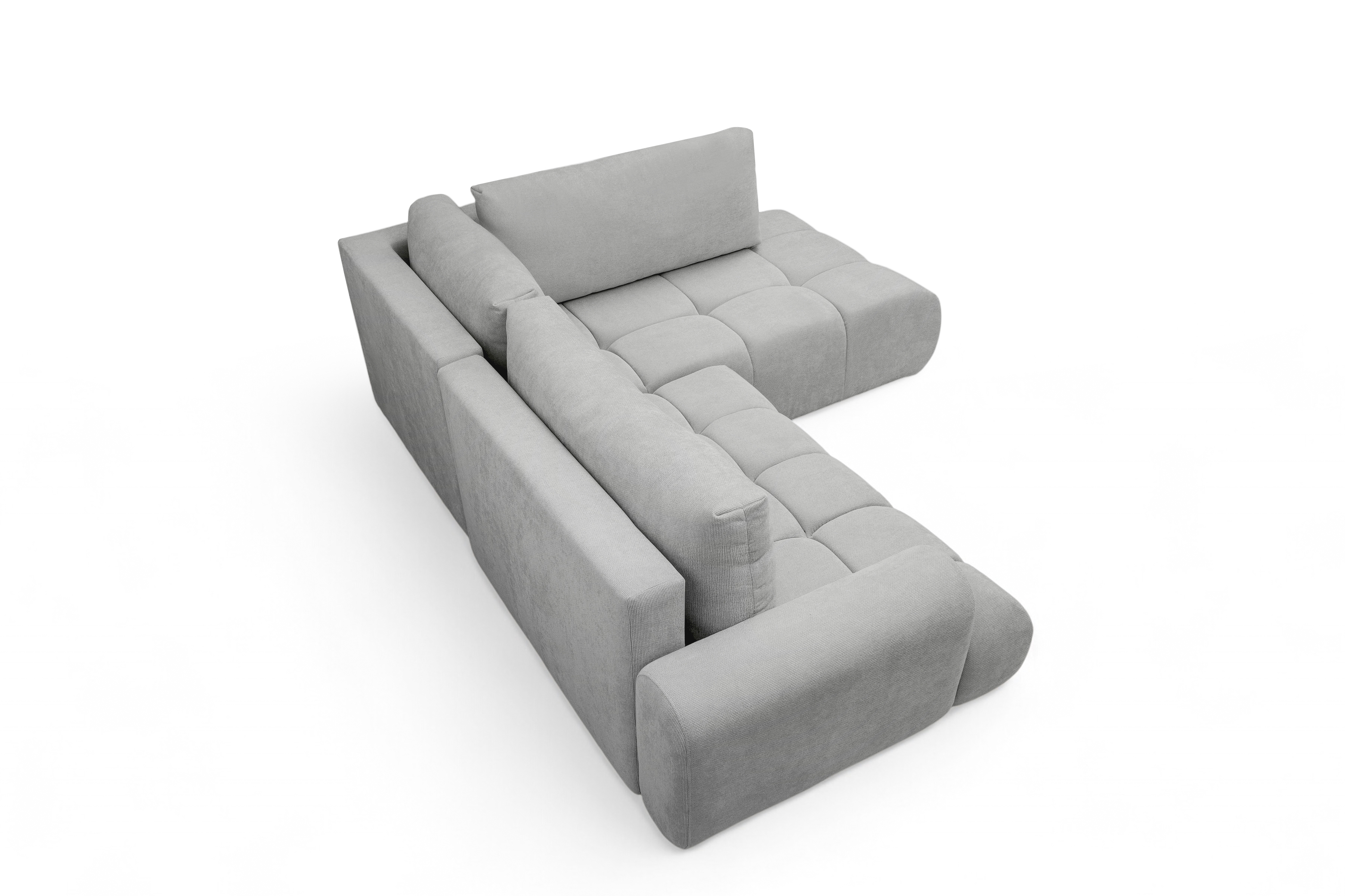 Rohová sedacia súprava Lutario L pravá s funkciou spania - sivá hydrofóbna pletená látka Venice 2023 Rohová sedacia súprava Lutario L s funkciou spánku pravá strana - šedá plecionka hydrofobowa Venice 2023