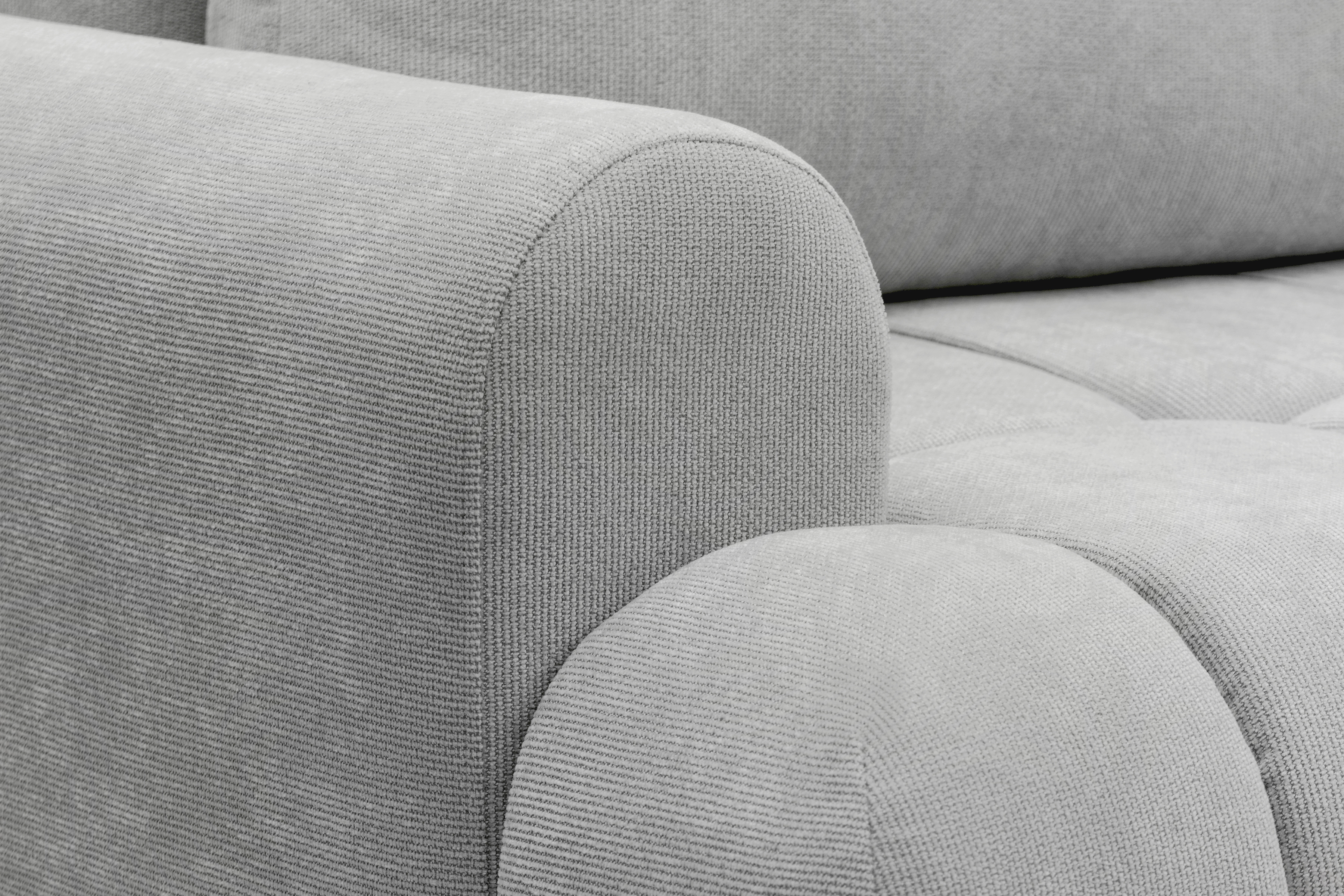 Rohová sedacia súprava Lutario L pravá s funkciou spania - sivá hydrofóbna pletená látka Venice 2023 Rohová sedacia súprava Lutario L s funkciou spánku pravá strana - šedá plecionka hydrofobowa Venice 2023