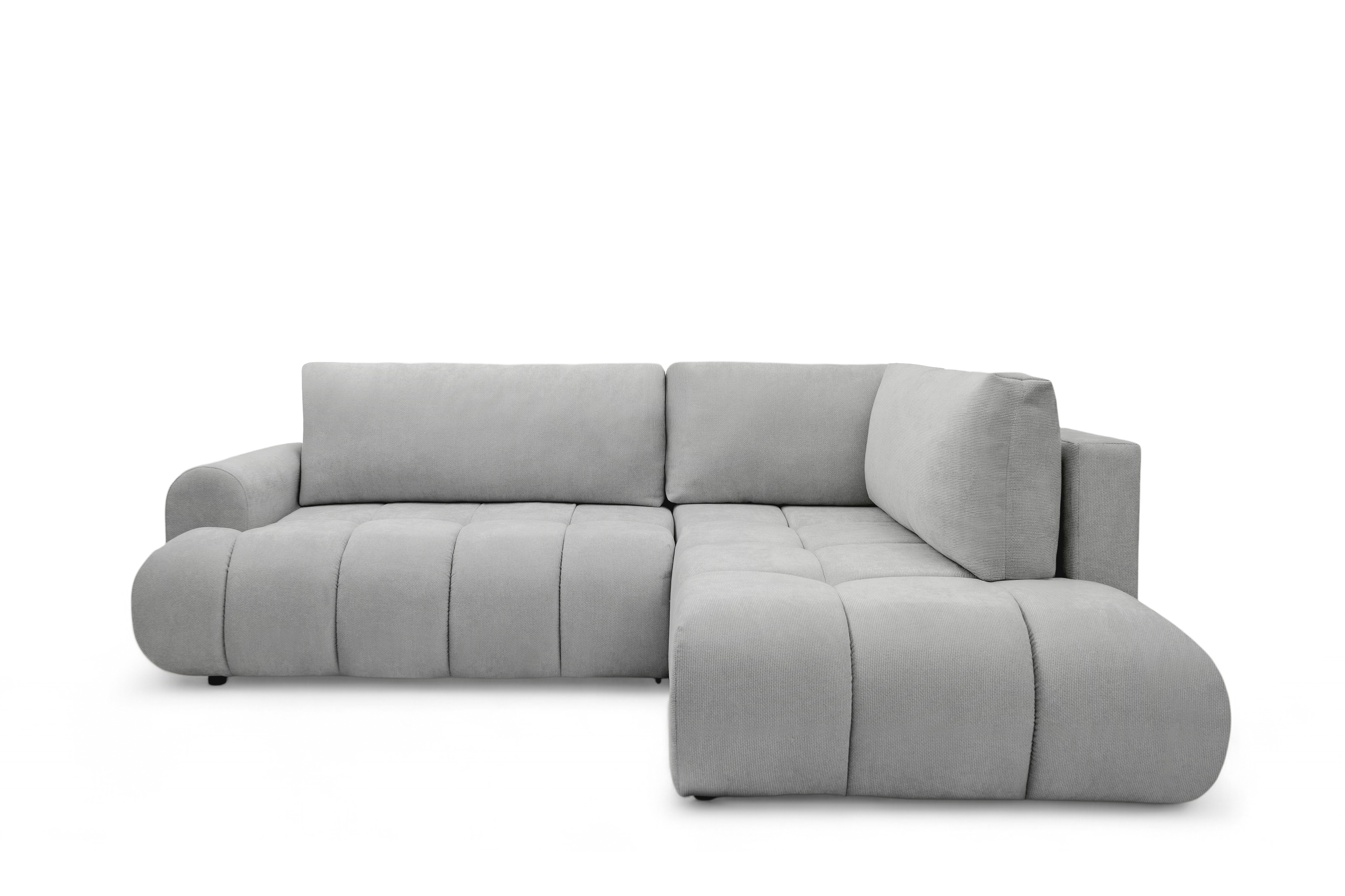 Rohová sedacia súprava Lutario L pravá s funkciou spania - sivá hydrofóbna pletená látka Venice 2023 Rohová sedacia súprava Lutario L s funkciou spánku pravá strana - šedá plecionka hydrofobowa Venice 2023