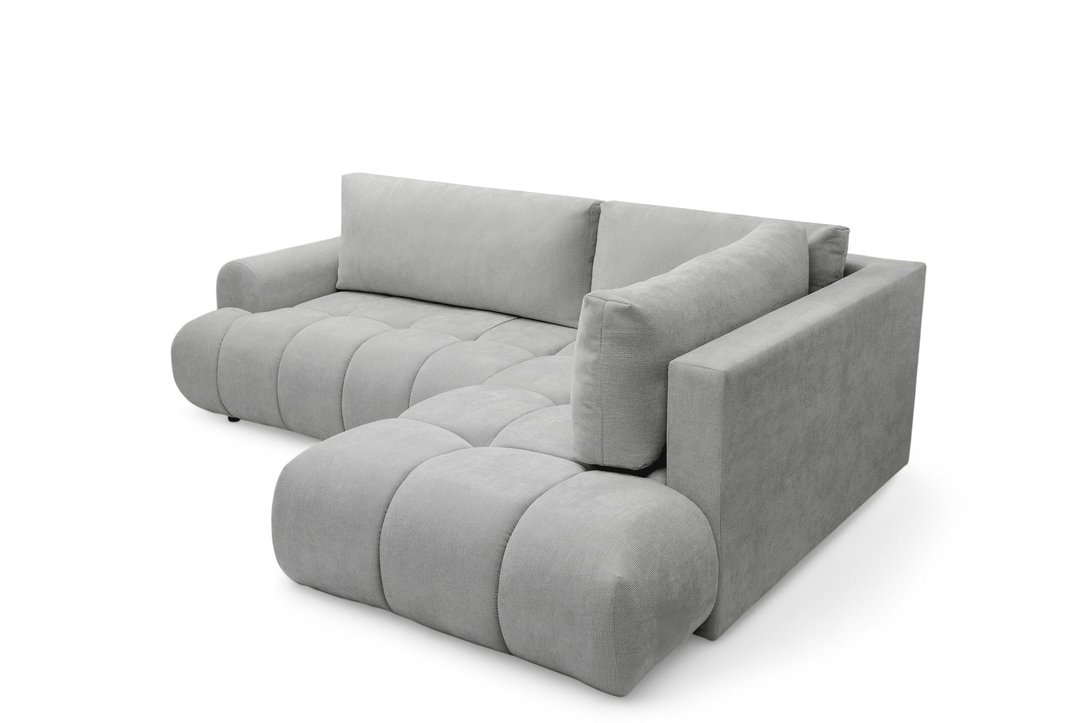 Rohová sedacia súprava Lutario L pravá s funkciou spania - sivá hydrofóbna pletená látka Venice 2023 Rohová sedacia súprava Lutario L s funkciou spánku pravá strana - šedá plecionka hydrofobowa Venice 2023