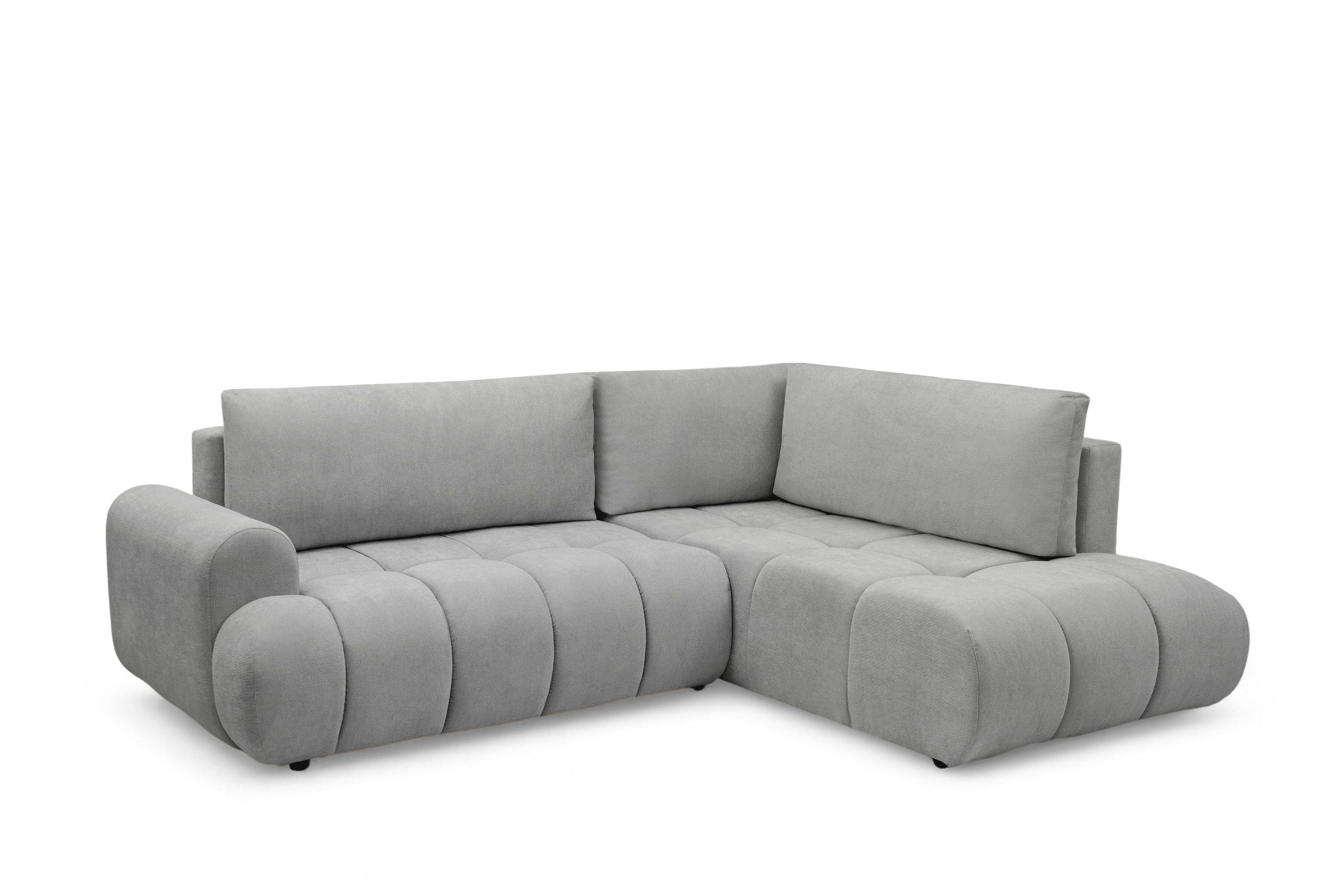 Rohová sedacia súprava Lutario L pravá s funkciou spania - sivá hydrofóbna pletená látka Venice 2023 Rohová sedacia súprava Lutario L s funkciou spánku pravá strana - šedá plecionka hydrofobowa Venice 2023