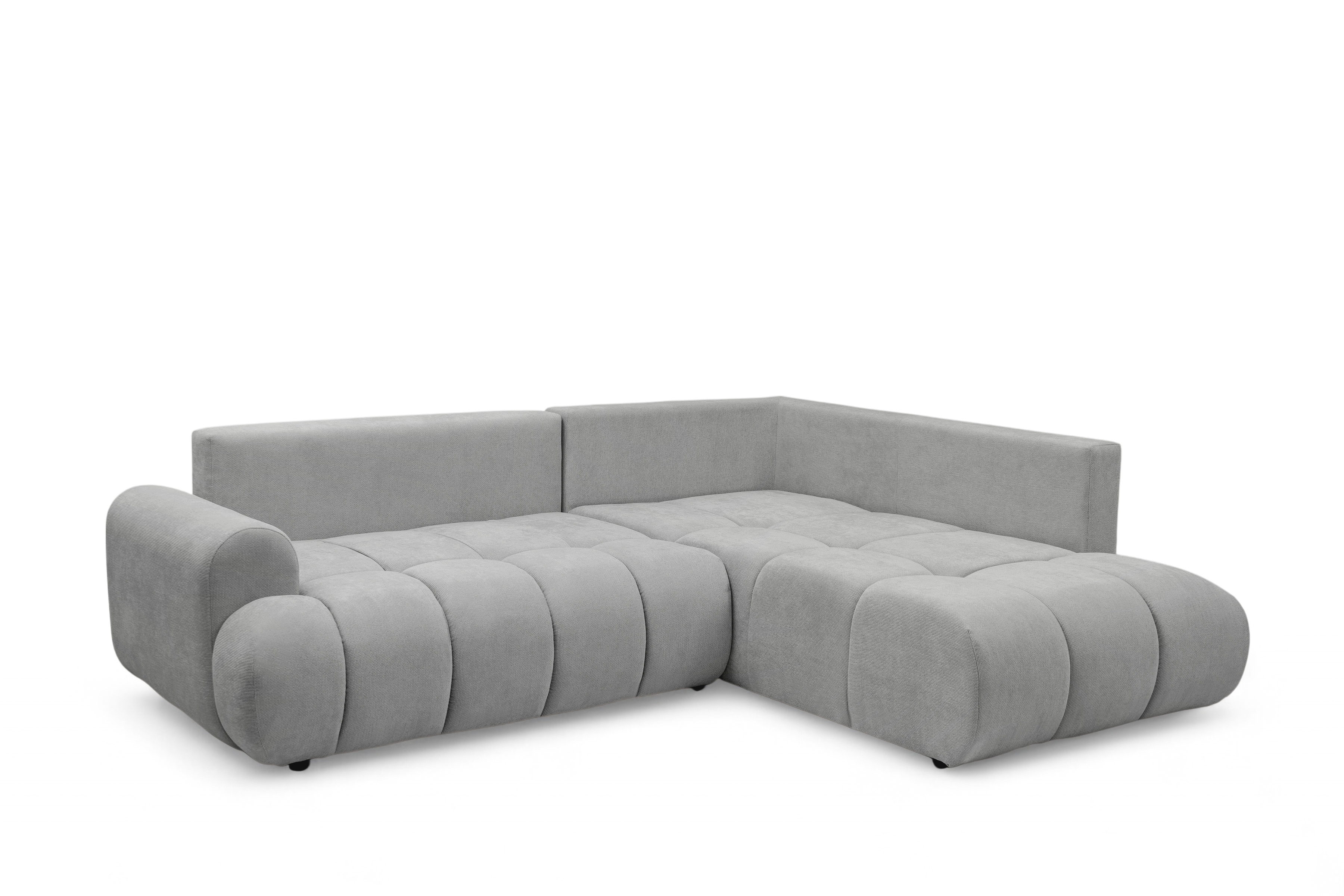 Rohová sedacia súprava Lutario L pravá s funkciou spania - sivá hydrofóbna pletená látka Venice 2023 Rohová sedacia súprava Lutario L s funkciou spánku pravá strana - šedá plecionka hydrofobowa Venice 2023