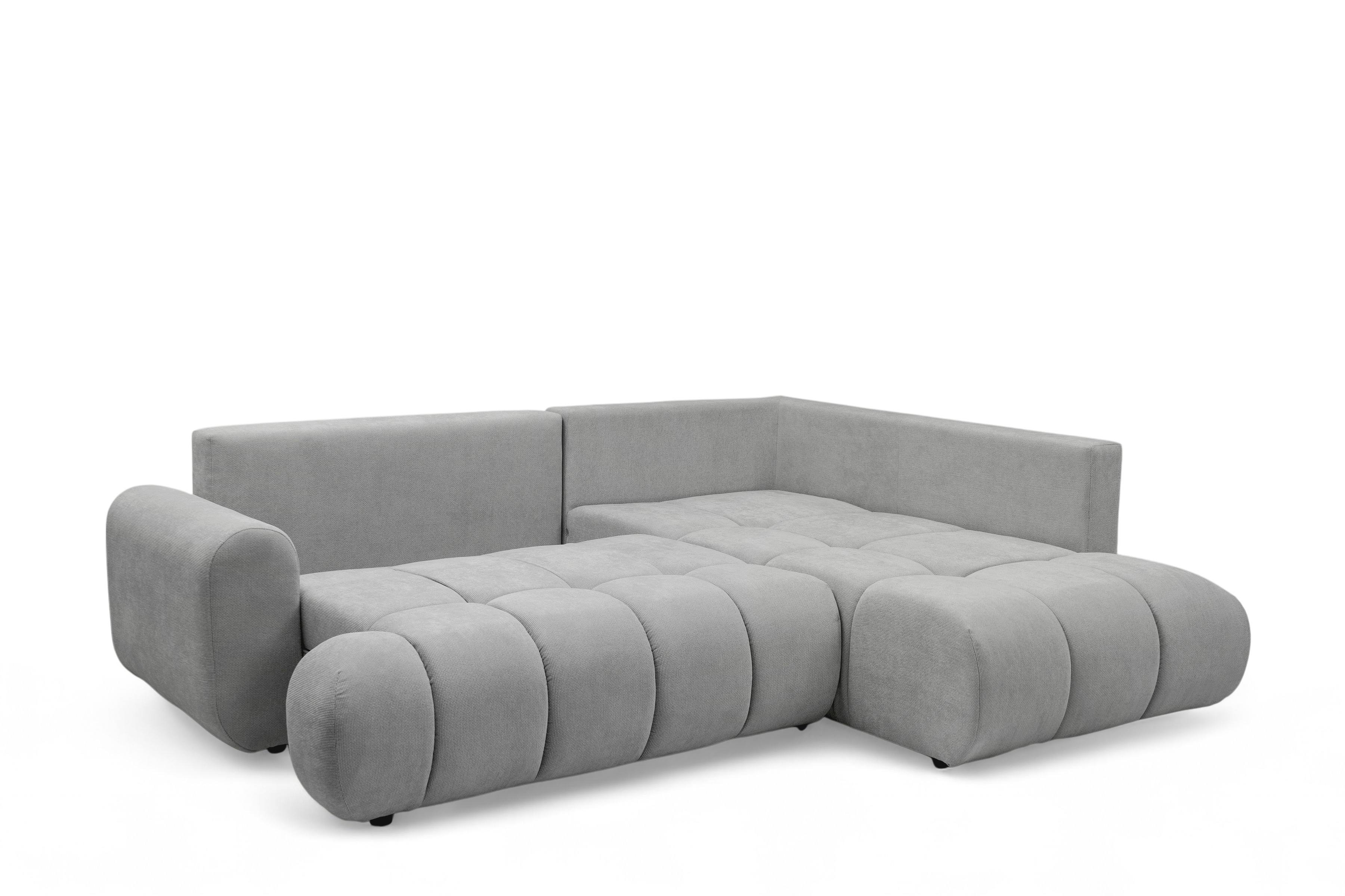 Rohová sedacia súprava Lutario L pravá s funkciou spania - sivá hydrofóbna pletená látka Venice 2023 Rohová sedacia súprava Lutario L s funkciou spánku pravá strana - šedá plecionka hydrofobowa Venice 2023