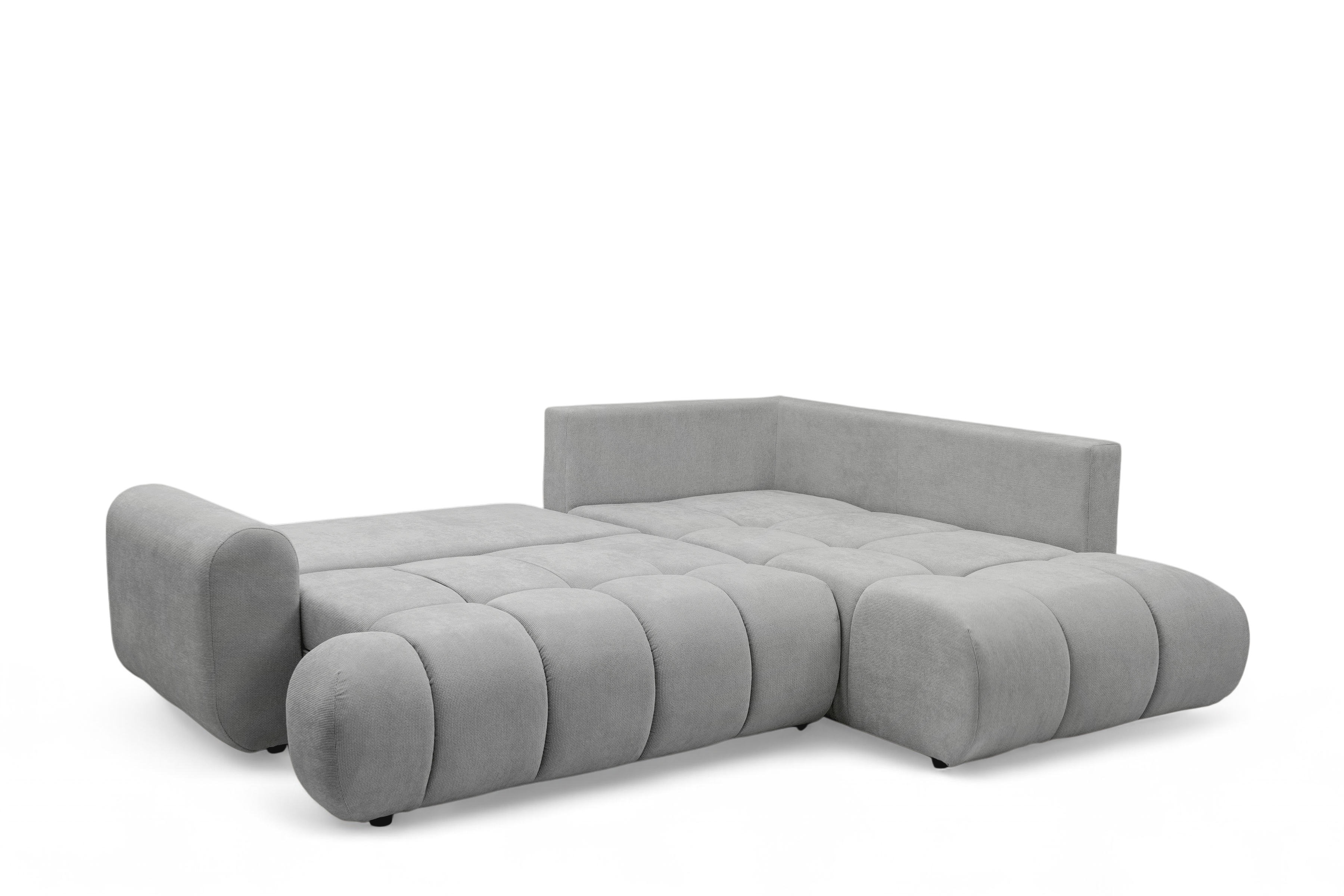 Rohová sedacia súprava Lutario L pravá s funkciou spania - sivá hydrofóbna pletená látka Venice 2023 Rohová sedacia súprava Lutario L s funkciou spánku pravá strana - šedá plecionka hydrofobowa Venice 2023