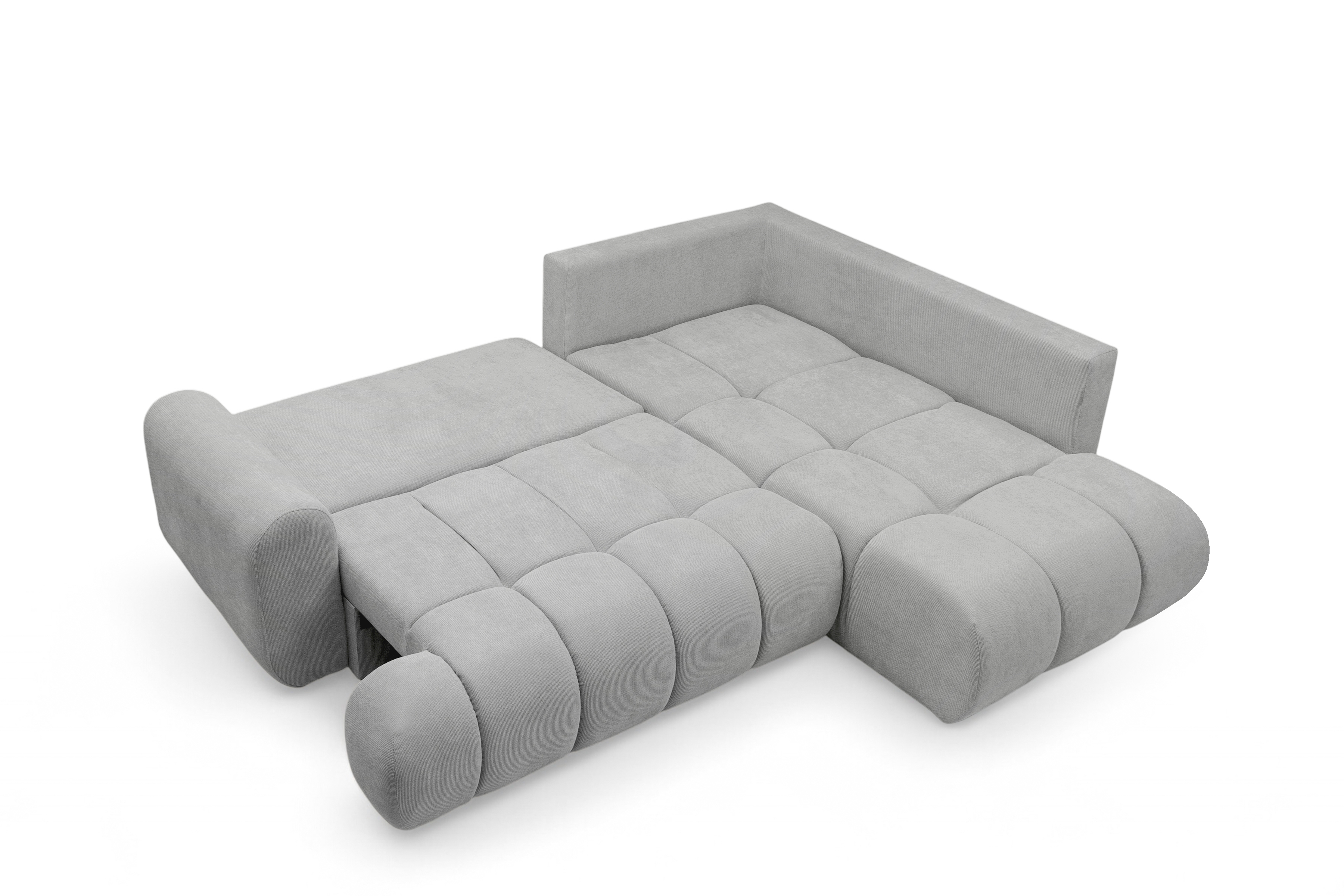 Rohová sedacia súprava Lutario L pravá s funkciou spania - sivá hydrofóbna pletená látka Venice 2023 Rohová sedacia súprava Lutario L s funkciou spánku pravá strana - šedá plecionka hydrofobowa Venice 2023