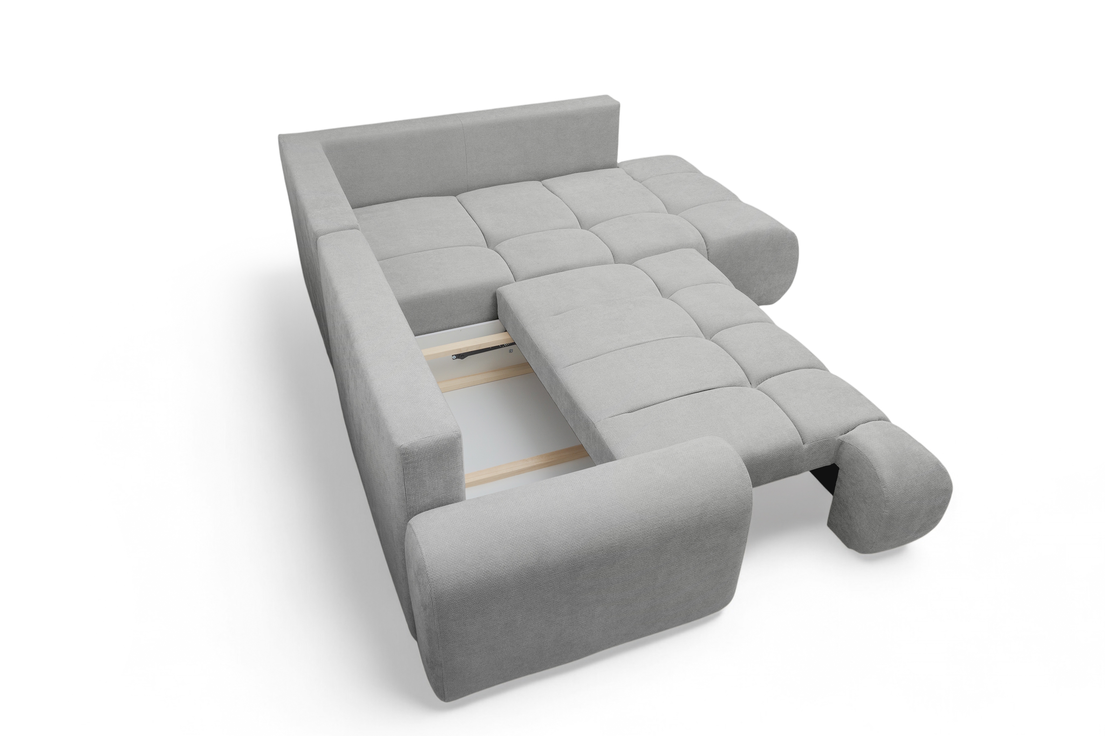 Rohová sedacia súprava Lutario L pravá s funkciou spania - sivá hydrofóbna pletená látka Venice 2023 Rohová sedacia súprava Lutario L s funkciou spánku pravá strana - šedá plecionka hydrofobowa Venice 2023