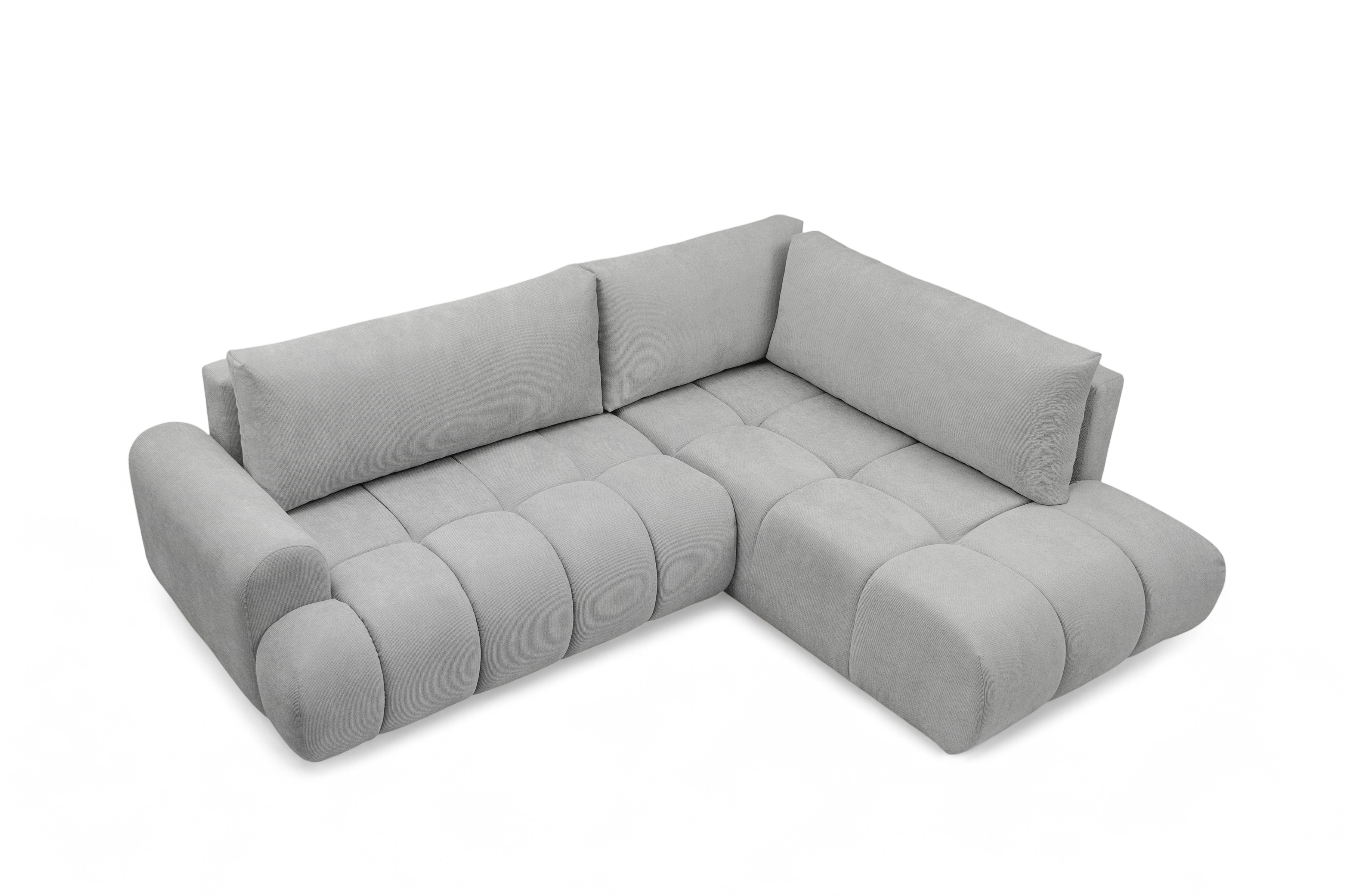 Rohová sedacia súprava Lutario L pravá s funkciou spania - sivá hydrofóbna pletená látka Venice 2023 Rohová sedacia súprava Lutario L s funkciou spánku pravá strana - šedá plecionka hydrofobowa Venice 2023