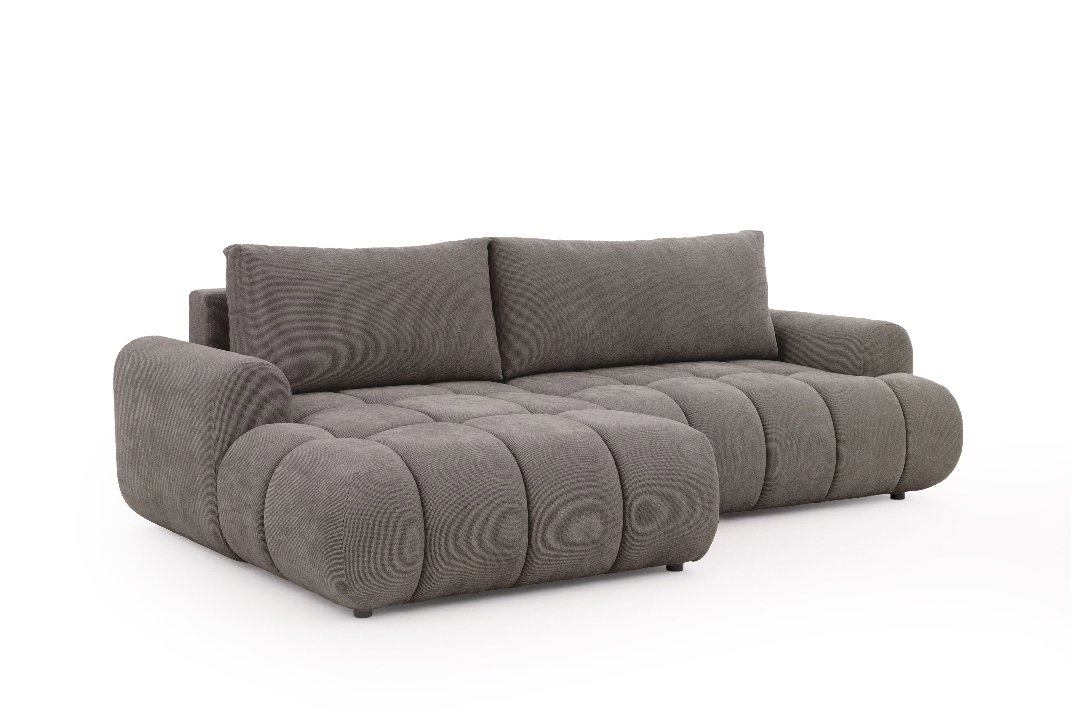 Rozkládací rohová sedací souprava Lutario Mini levá - šedohnědá Venice 2022 Rohová sedací souprava Lutario Mini rozkládací levá - hnědá plecionka hydrofobowa Venice 2022