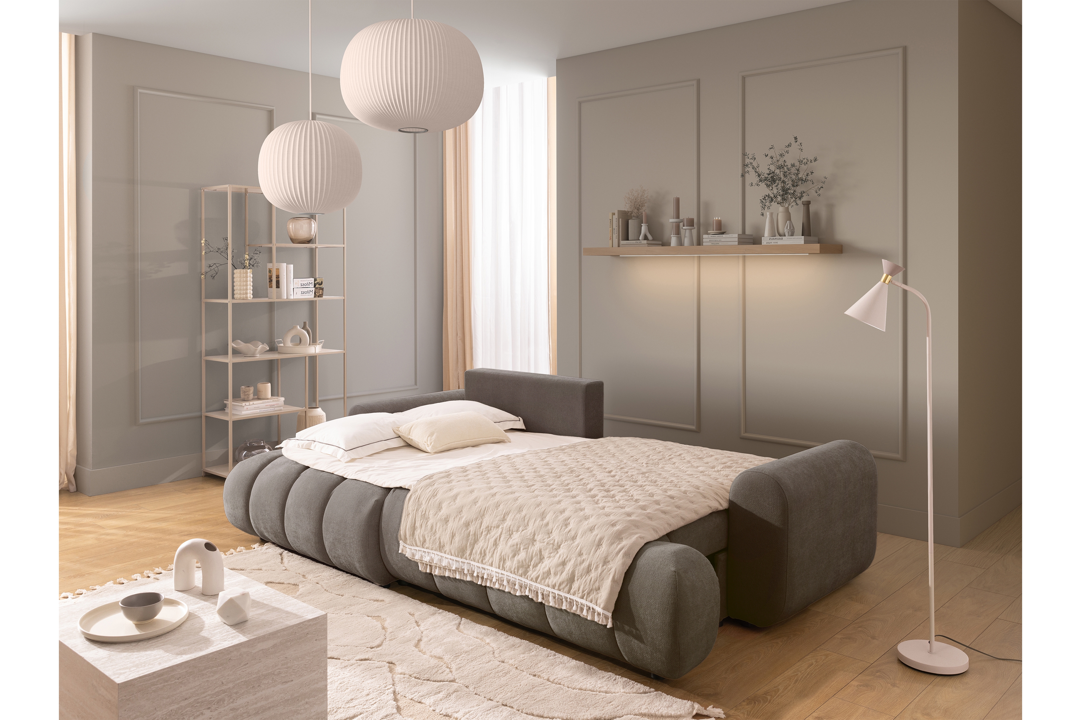 Rozkládací rohová sedací souprava Lutario Mini levá - šedohnědá Venice 2022 Rohová sedací souprava Lutario Mini rozkládací levá - hnědá plecionka hydrofobowa Venice 2022