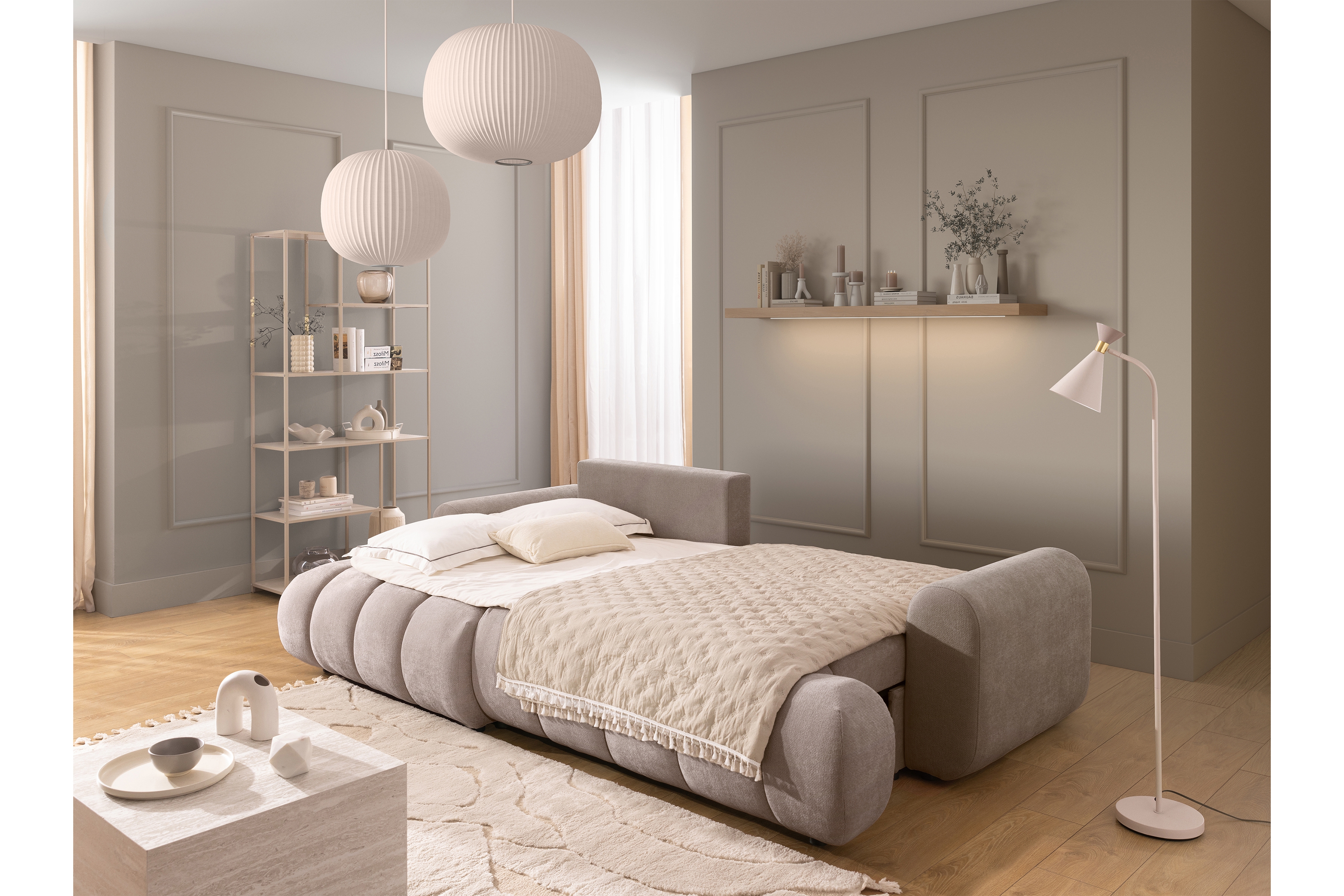 Rozkládací rohová sedací souprava Lutario Mini levá - tmavě béžová Venice 2031 Rohová sedací souprava Lutario Mini rozkládací levá - ciemnobezowa plecionka hydrofobowa Venice 2031