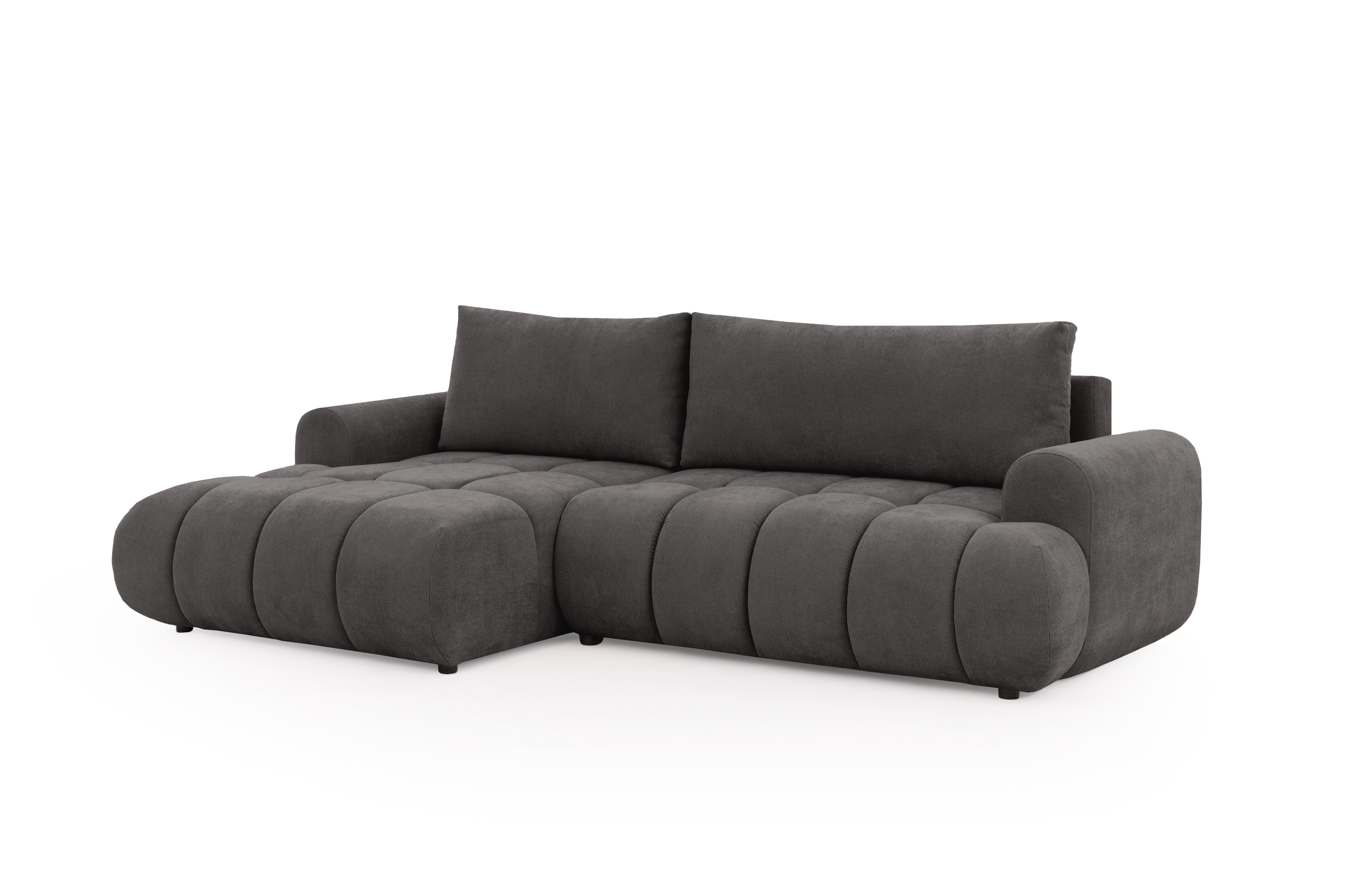 Rozkládací rohová sedací souprava Lutario Mini levá - tmavě šedá Venice 2021 Rohová sedací souprava Lutario Mini rozkládací levá - ciemnoszara plecionka hydrofobowa Venice 2021