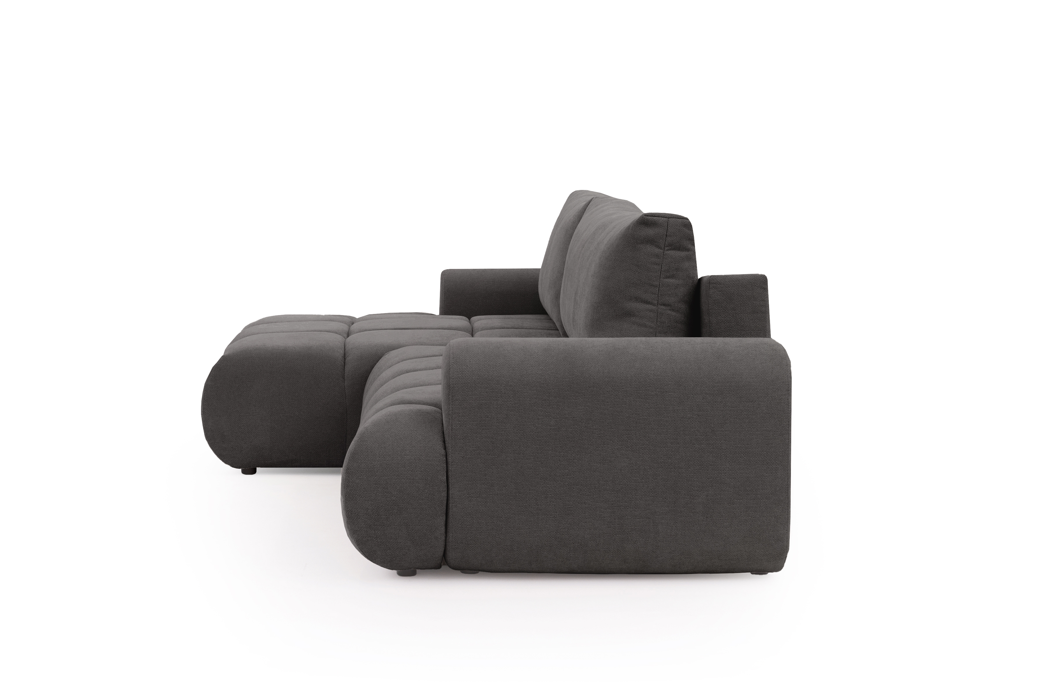 Rozkládací rohová sedací souprava Lutario Mini levá - tmavě šedá Venice 2021 Rohová sedací souprava Lutario Mini rozkládací levá - ciemnoszara plecionka hydrofobowa Venice 2021