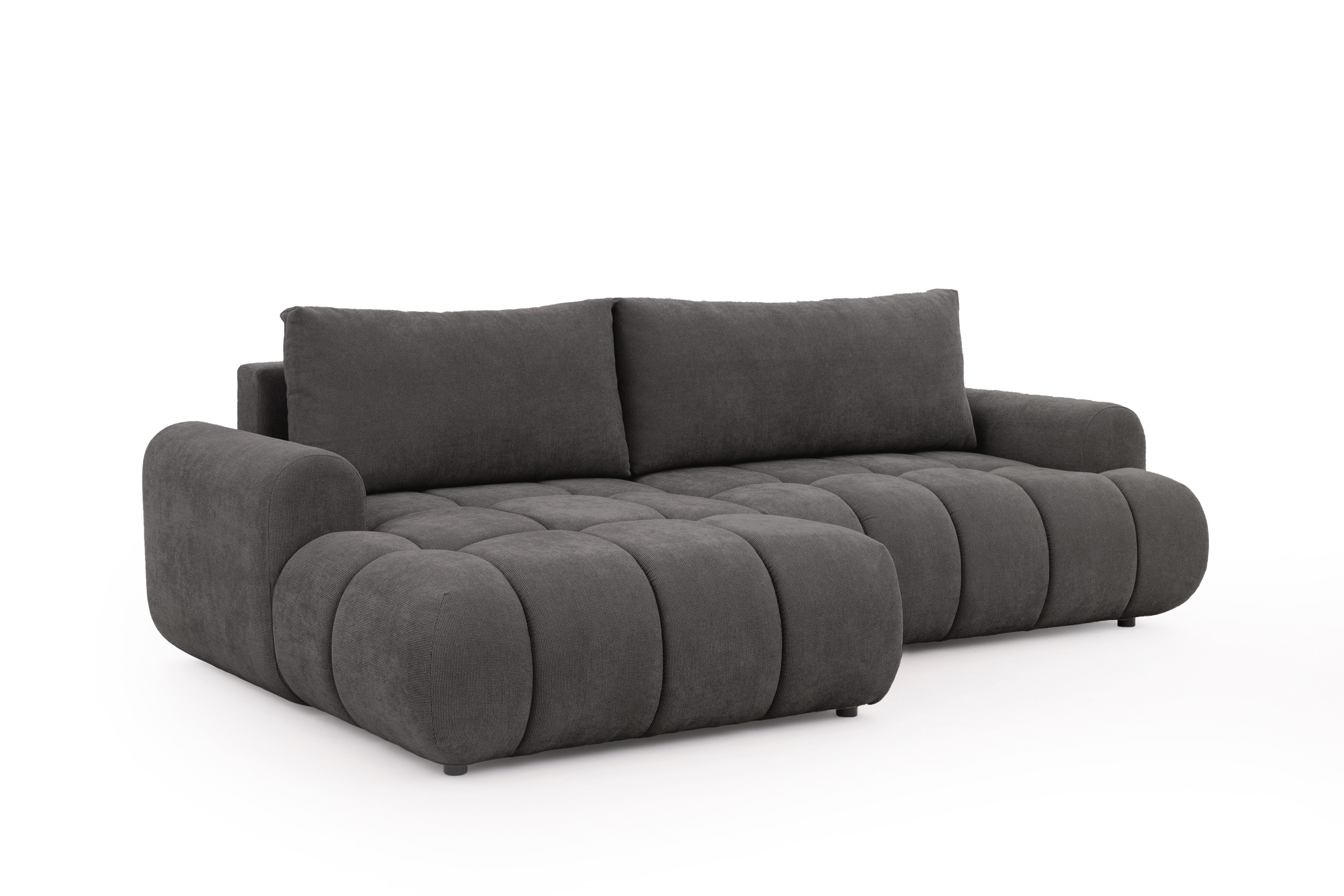 Rozkládací rohová sedací souprava Lutario Mini levá - tmavě šedá Venice 2021 Rohová sedací souprava Lutario Mini rozkládací levá - ciemnoszara plecionka hydrofobowa Venice 2021