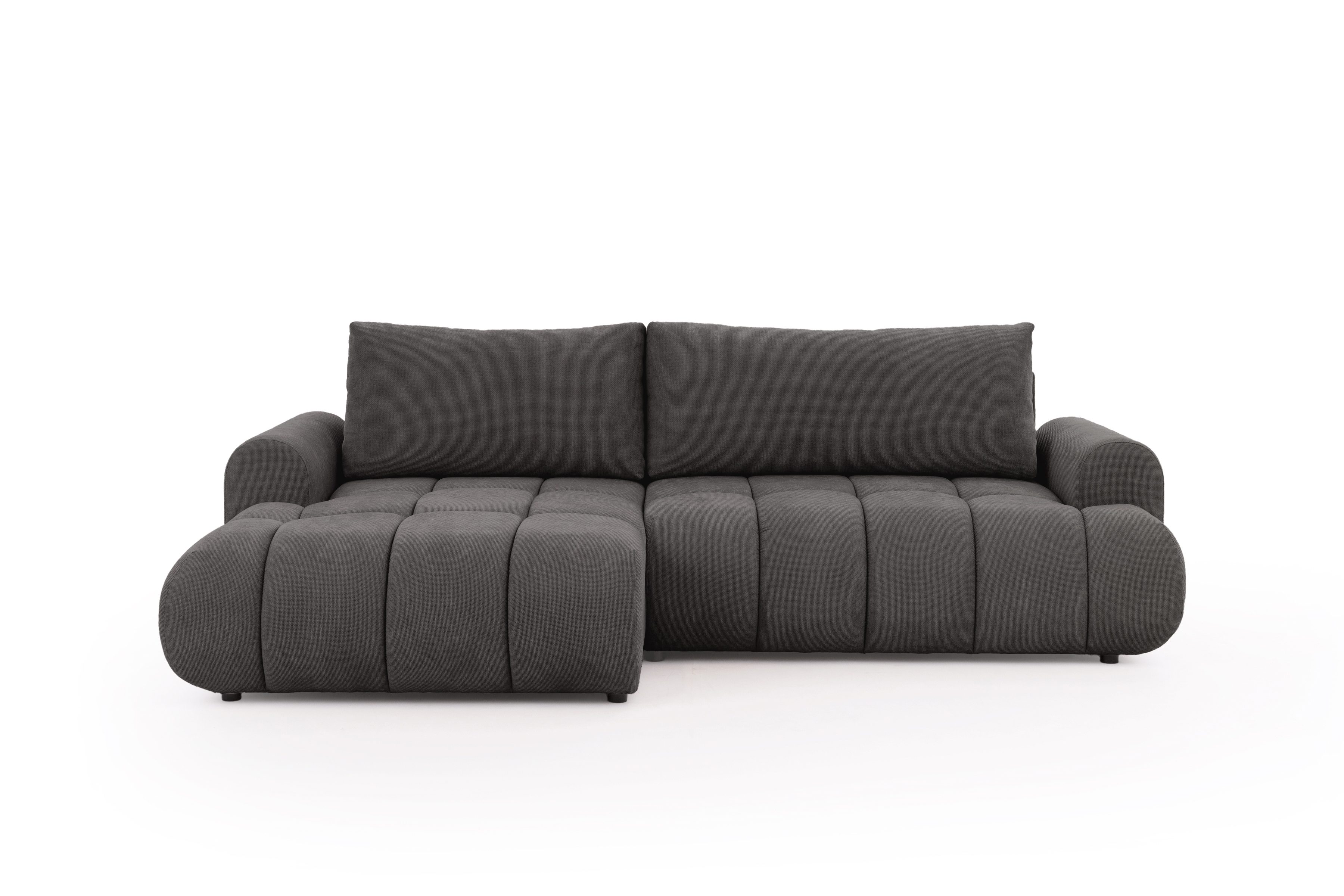 Rozkládací rohová sedací souprava Lutario Mini levá - tmavě šedá Venice 2021 Rohová sedací souprava Lutario Mini rozkládací levá - ciemnoszara plecionka hydrofobowa Venice 2021