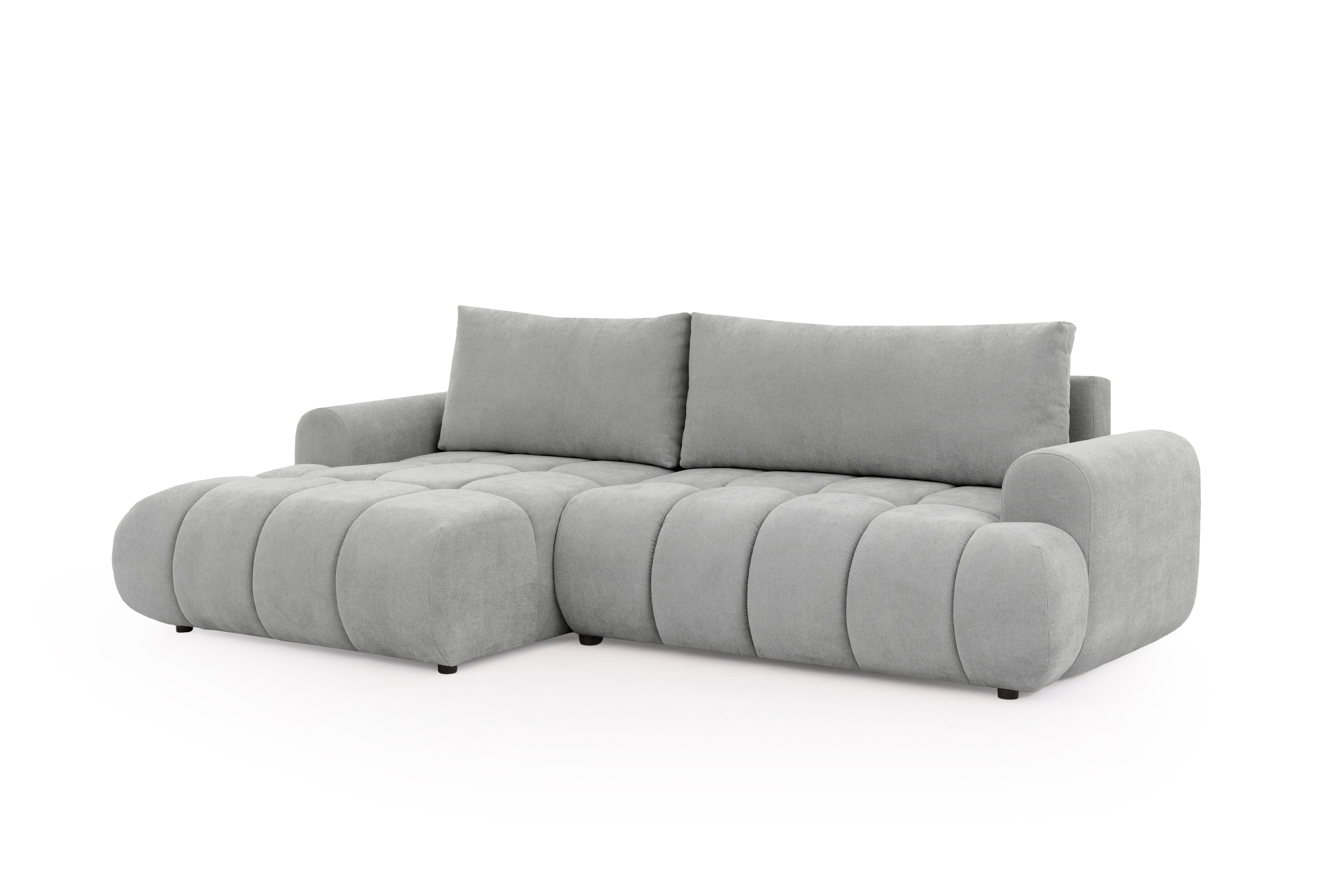 Rozkládací rohová sedací souprava Lutario Mini levá - šedá Venice 2023 Rohová sedací souprava Lutario Mini rozkládací levá - šedá plecionka hydrofobowa Venice 2023 