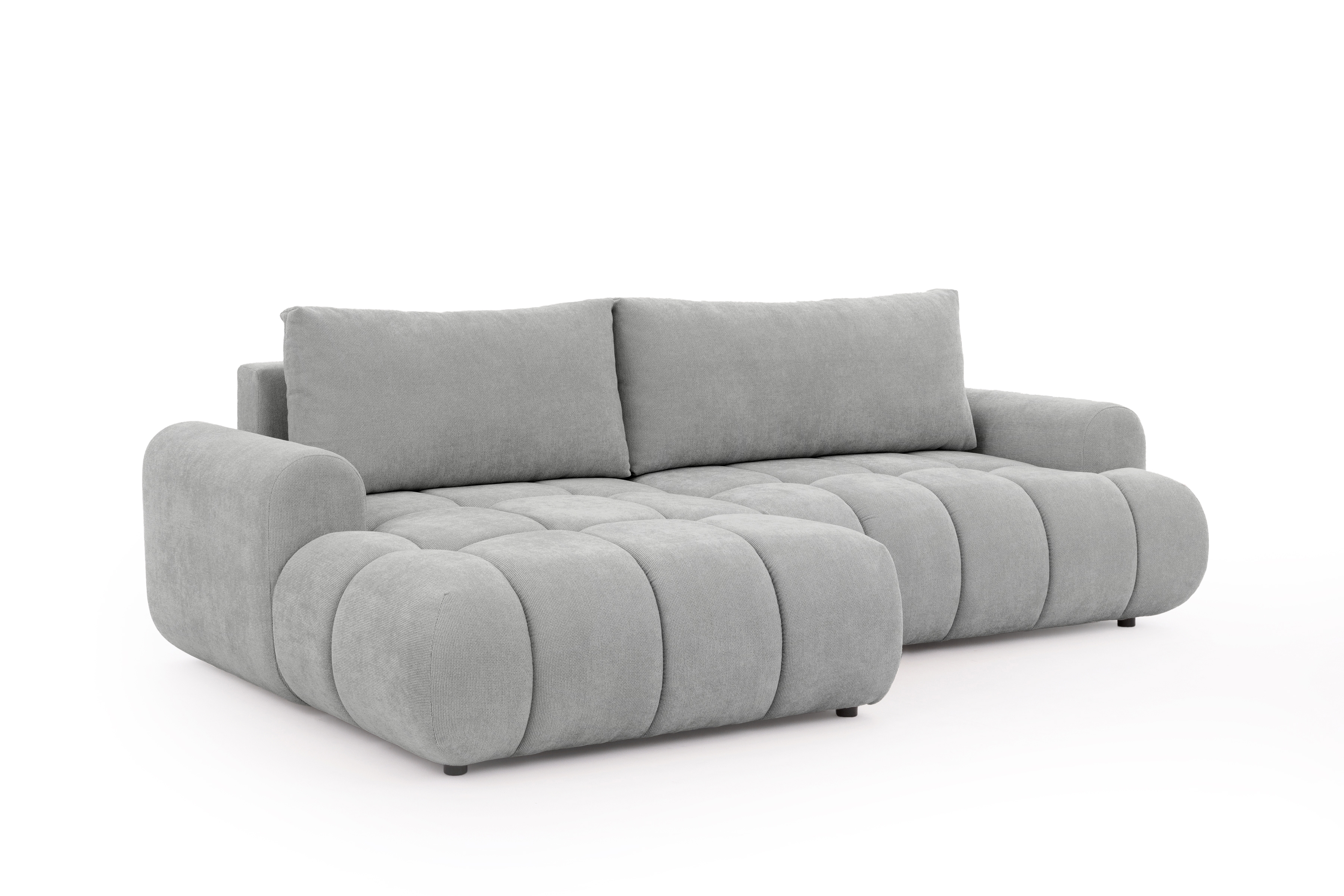 Rozkládací rohová sedací souprava Lutario Mini levá - šedá Venice 2023 Rohová sedací souprava Lutario Mini rozkládací levá - šedá plecionka hydrofobowa Venice 2023 