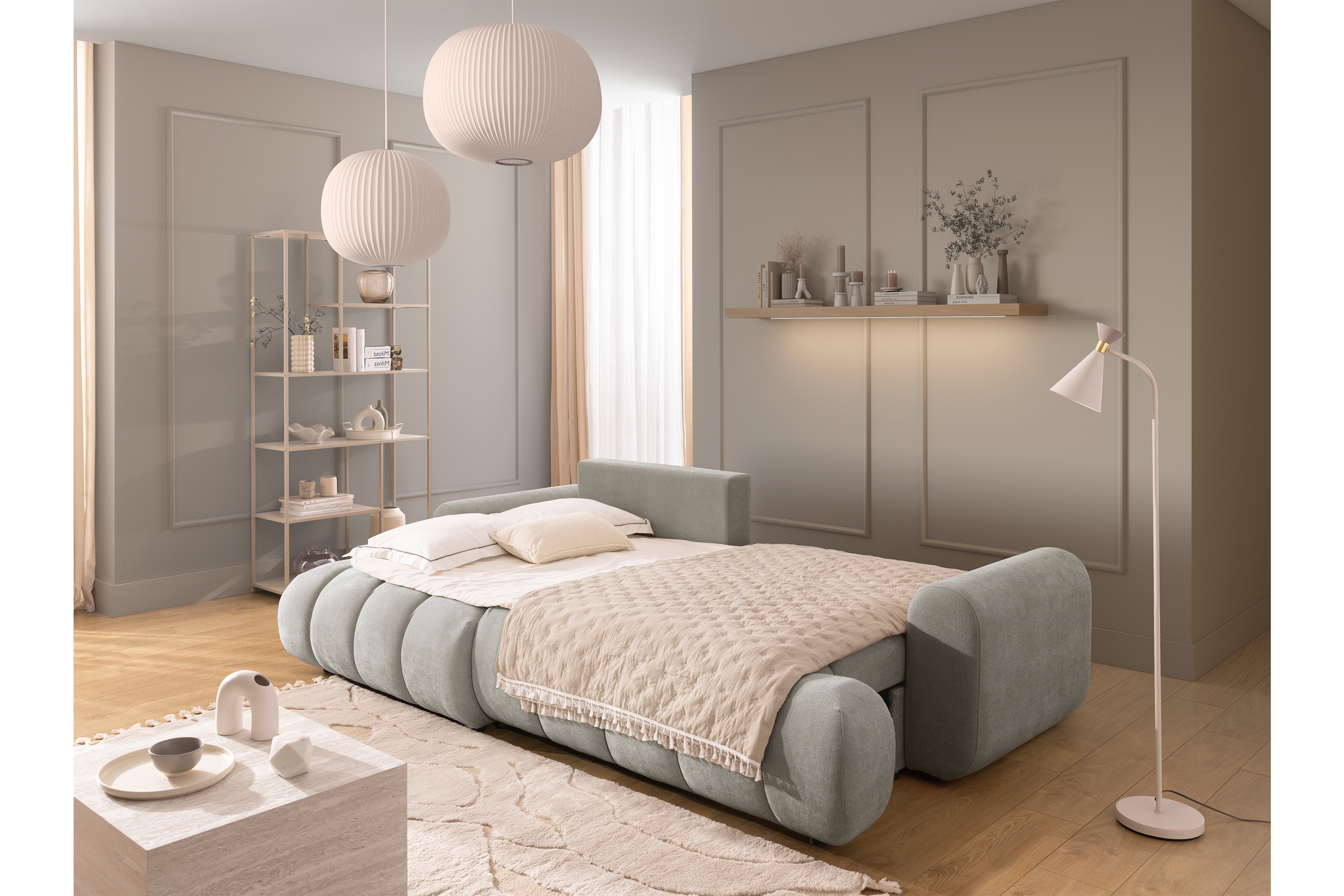 Rohová sedačka Lutario Mini s rozkladem levá - šedá látka Nazar 225.03 Rohová sedací souprava Lutario Mini rozkládací levá - šedá potahová látka Nazar 225.03