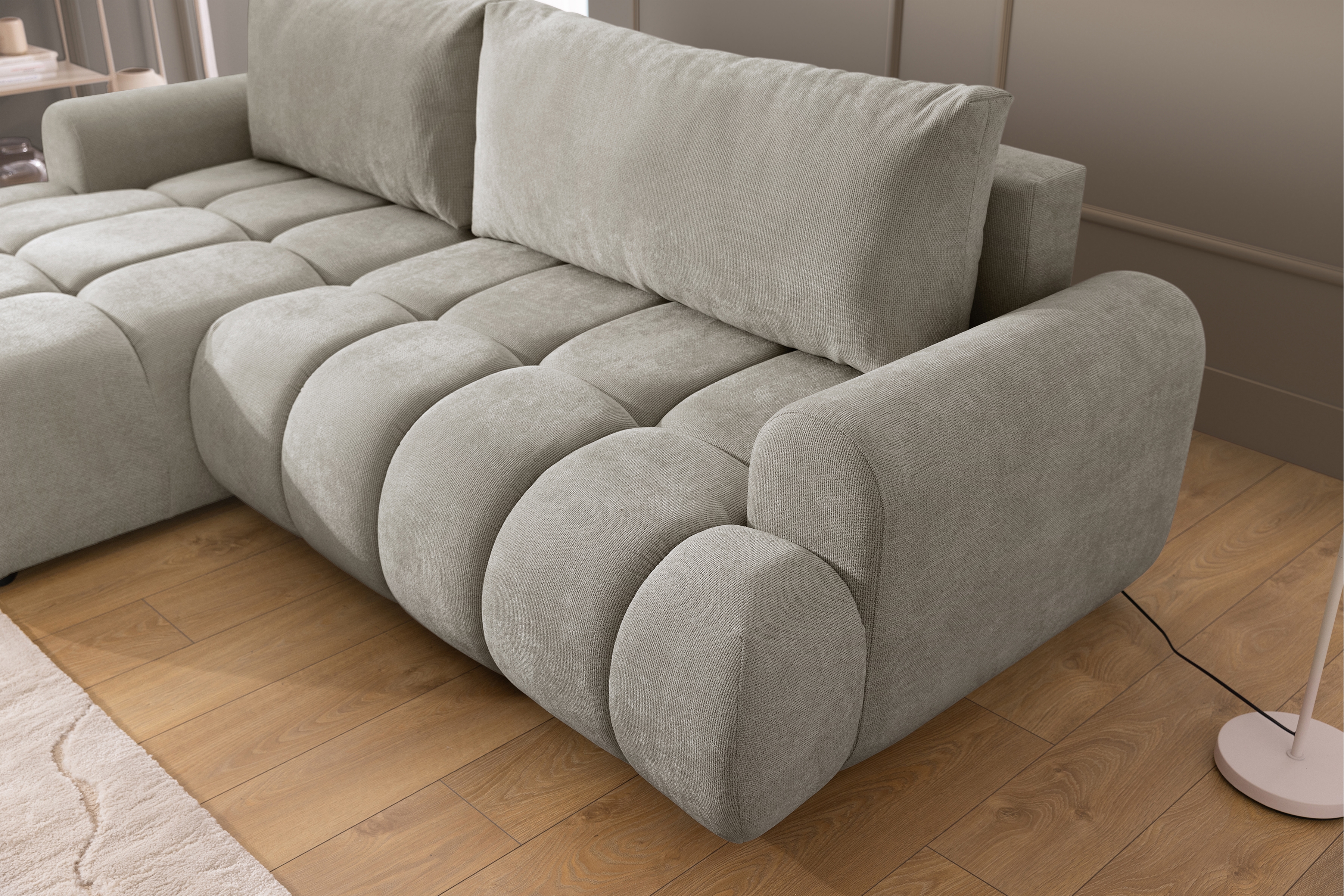 Rohová sedačka Lutario Mini s rozkladem levá - šedá látka Nazar 225.03 Rohová sedací souprava Lutario Mini rozkládací levá - šedá potahová látka Nazar 225.03