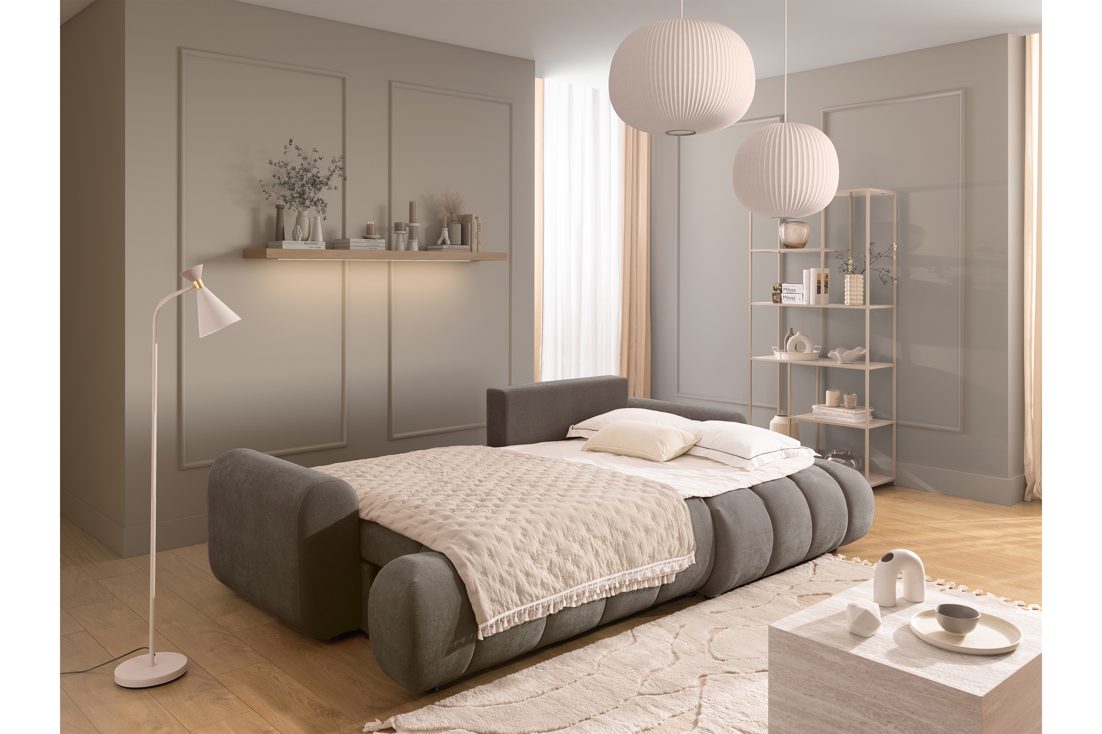 Rozkládací rohová sedací souprava Lutario Mini pravá - šedohnědá Venice 2022 Rohová sedací souprava Lutario Mini rozkládací pravá - hnědá plecionka hydrofobowa Venice 2022