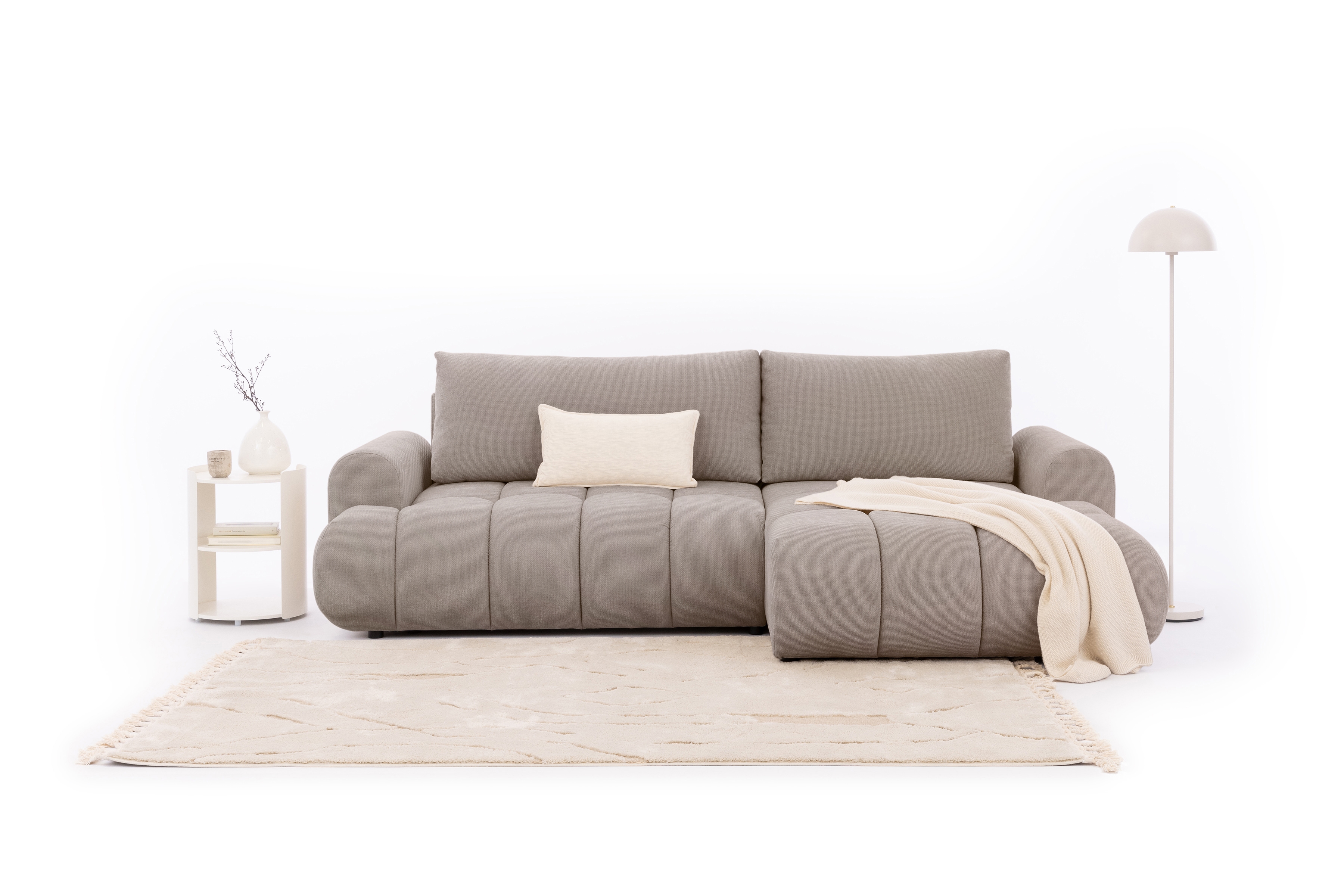 Rozkládací rohová sedací souprava Lutario Mini pravá - tmavě béžová Venice 2031 Rohová sedací souprava Lutario Mini rozkládací pravá - ciemnobezowa plecionka hydrofobowa Venice 2031