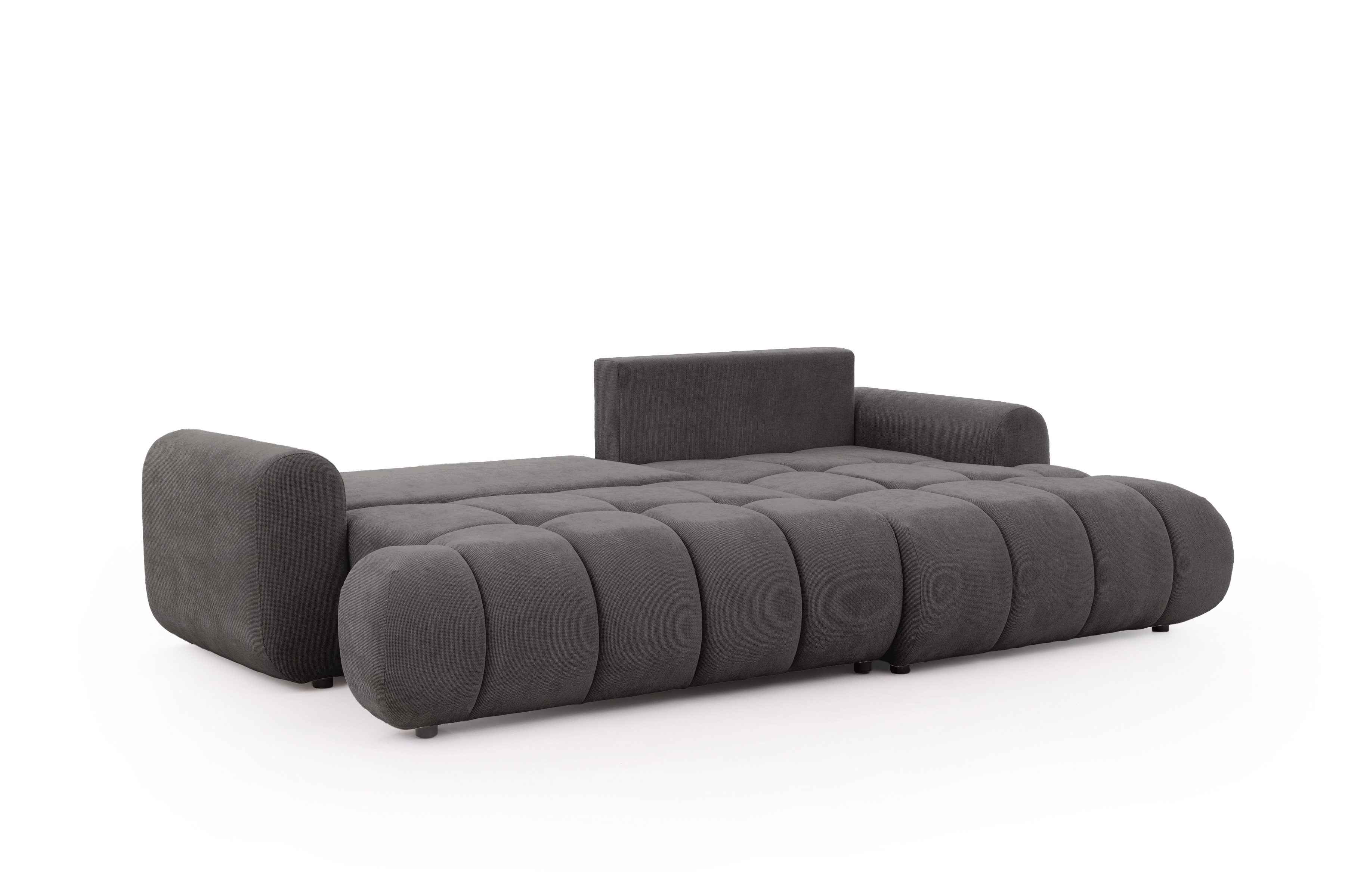 Rozkládací rohová sedací souprava Lutario Mini pravá - tmavě šedá Venice 2021 Rohová sedací souprava Lutario Mini rozkládací pravá - ciemnoszara plecionka hydrofobowa Venice 2021