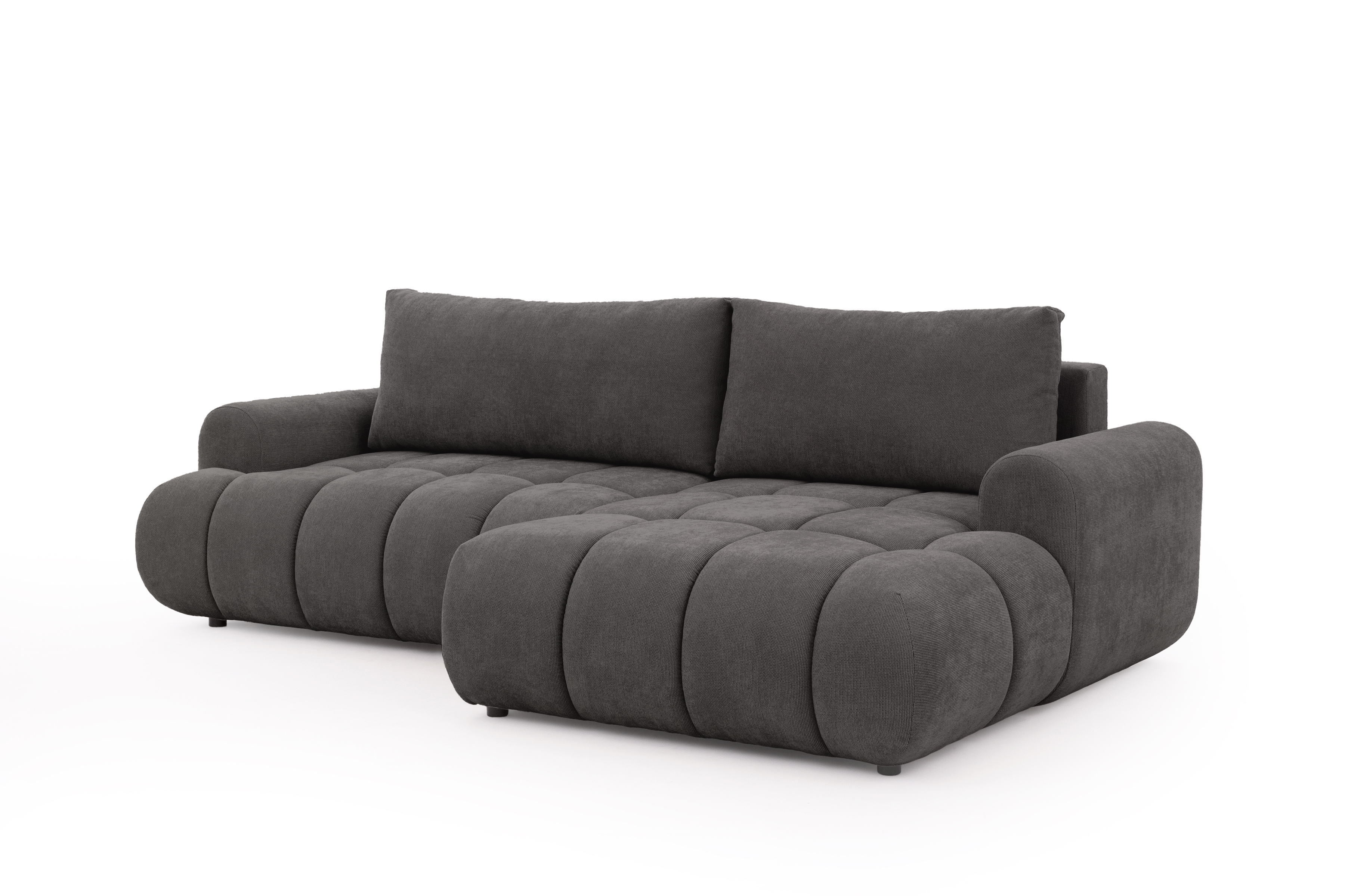 Rozkládací rohová sedací souprava Lutario Mini pravá - tmavě šedá Venice 2021 Rohová sedací souprava Lutario Mini rozkládací pravá - ciemnoszara plecionka hydrofobowa Venice 2021