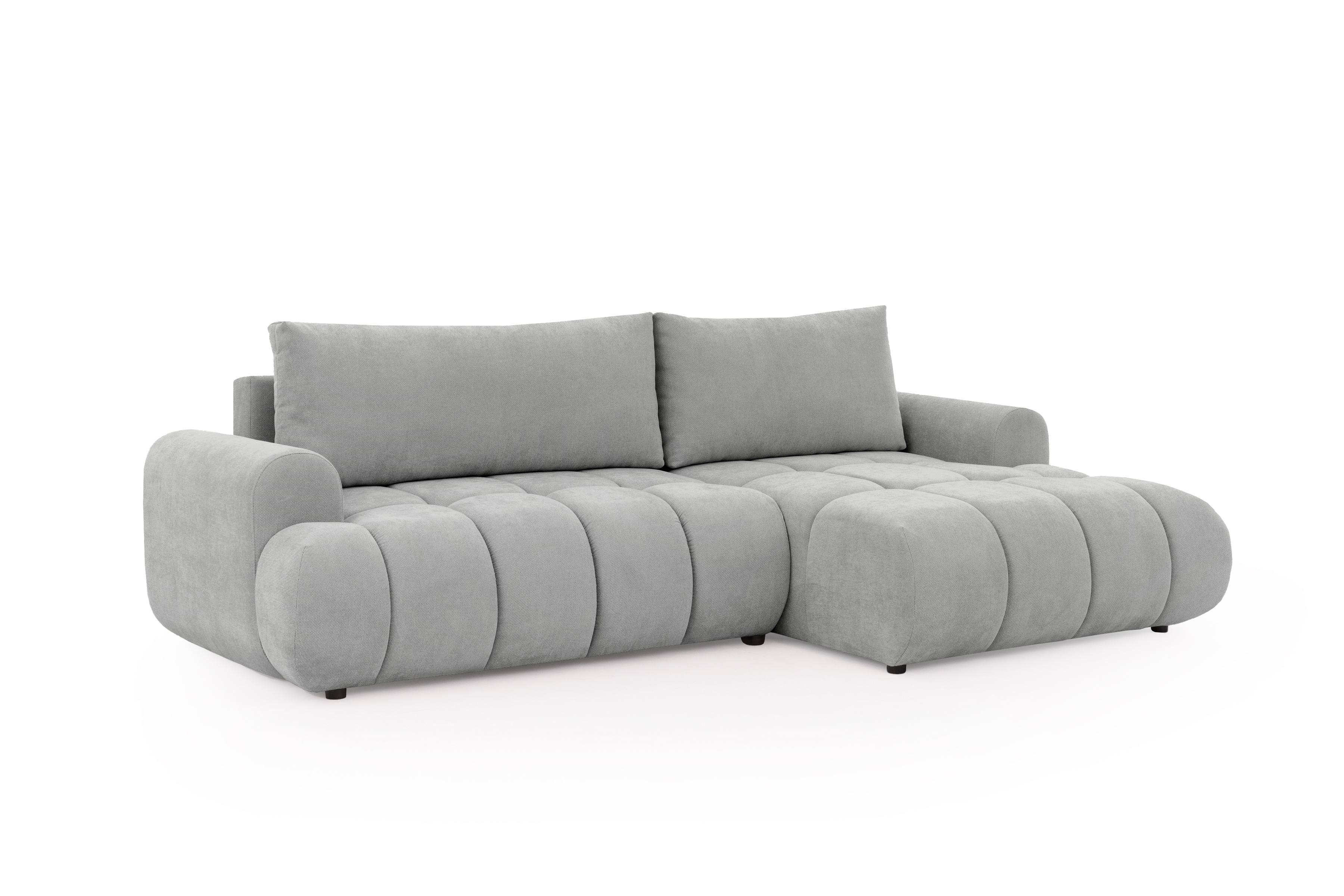 Rozkládací rohová sedací souprava Lutario Mini pravá - šedá Venice 2023 Rohová sedací souprava Lutario Mini rozkládací pravá - šedá plecionka hydrofobowa Venice 2023