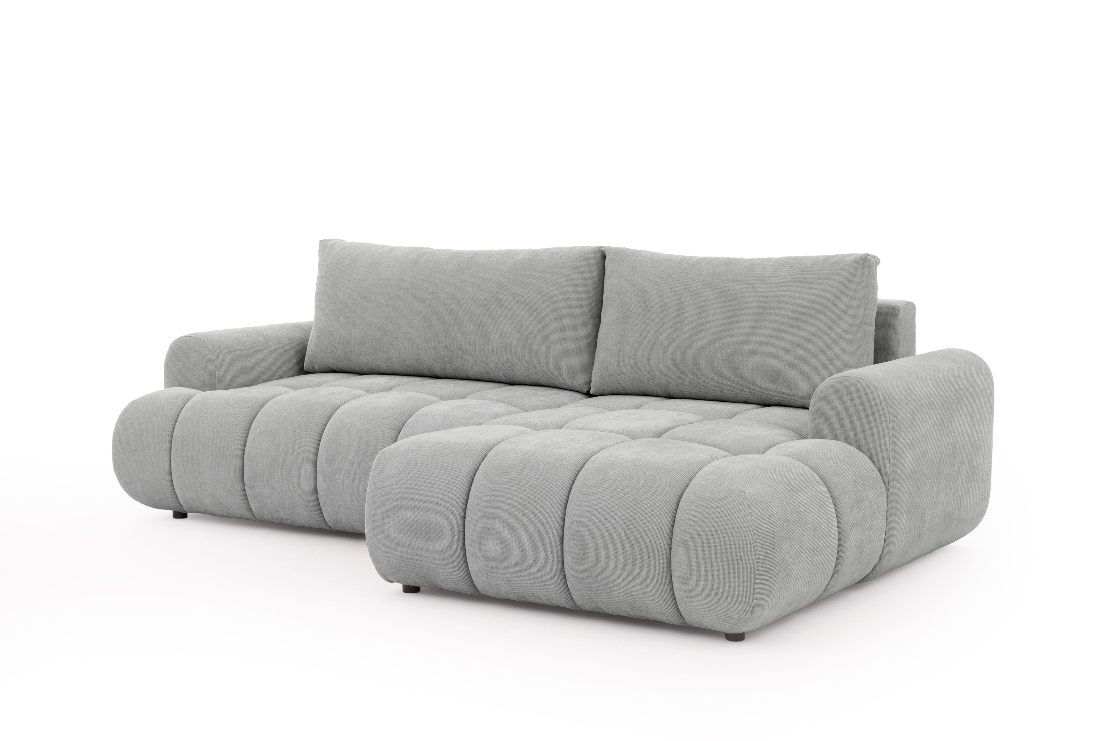 Rozkládací rohová sedací souprava Lutario Mini pravá - šedá Venice 2023 Rohová sedací souprava Lutario Mini rozkládací pravá - šedá plecionka hydrofobowa Venice 2023