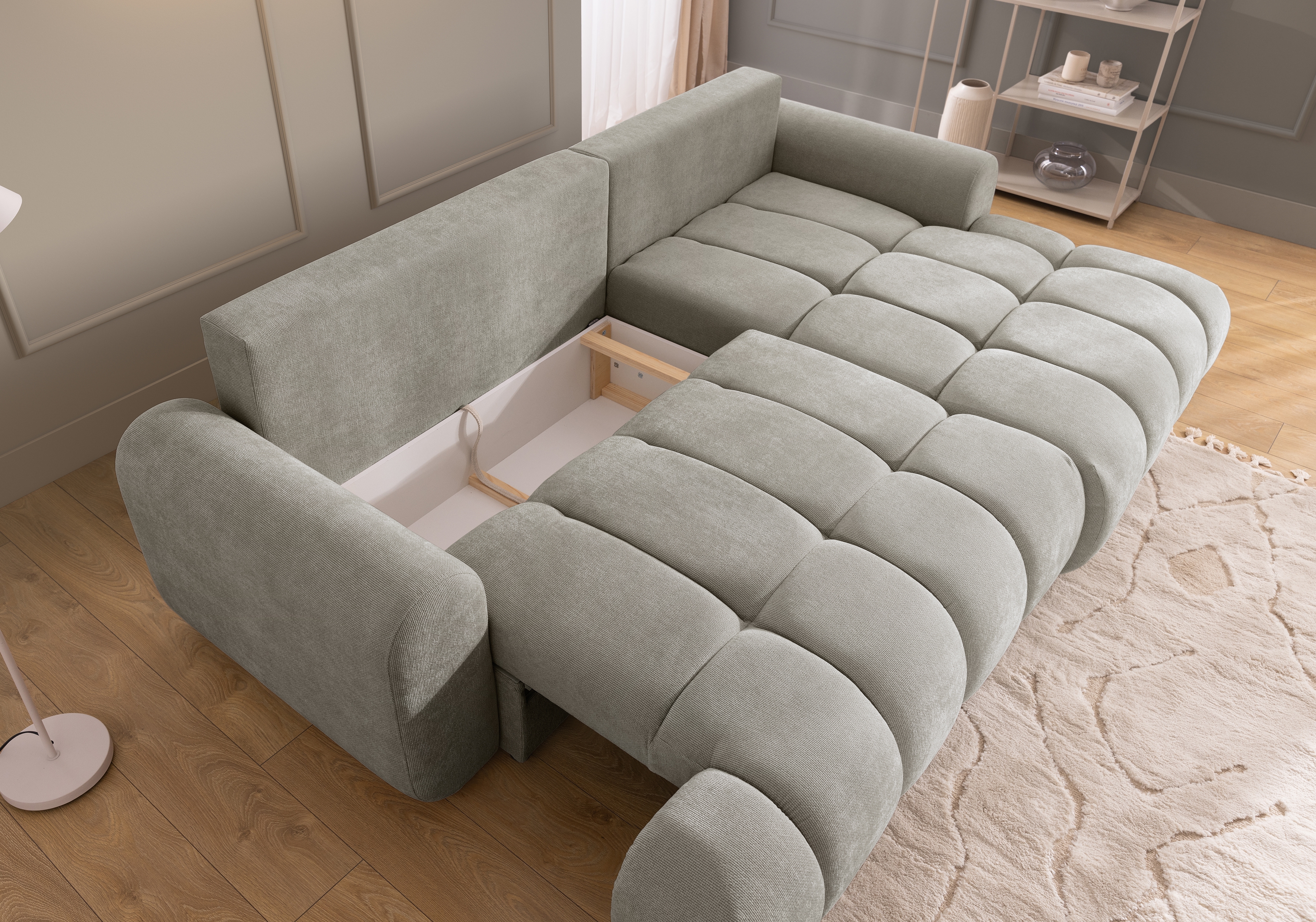 Rohová sedačka Lutario Mini s rozkladem pravá - šedá látka Nazar 225.03 Rohová sedací souprava Lutario Mini rozkládací pravá - šedá potahová látka Nazar 225.03