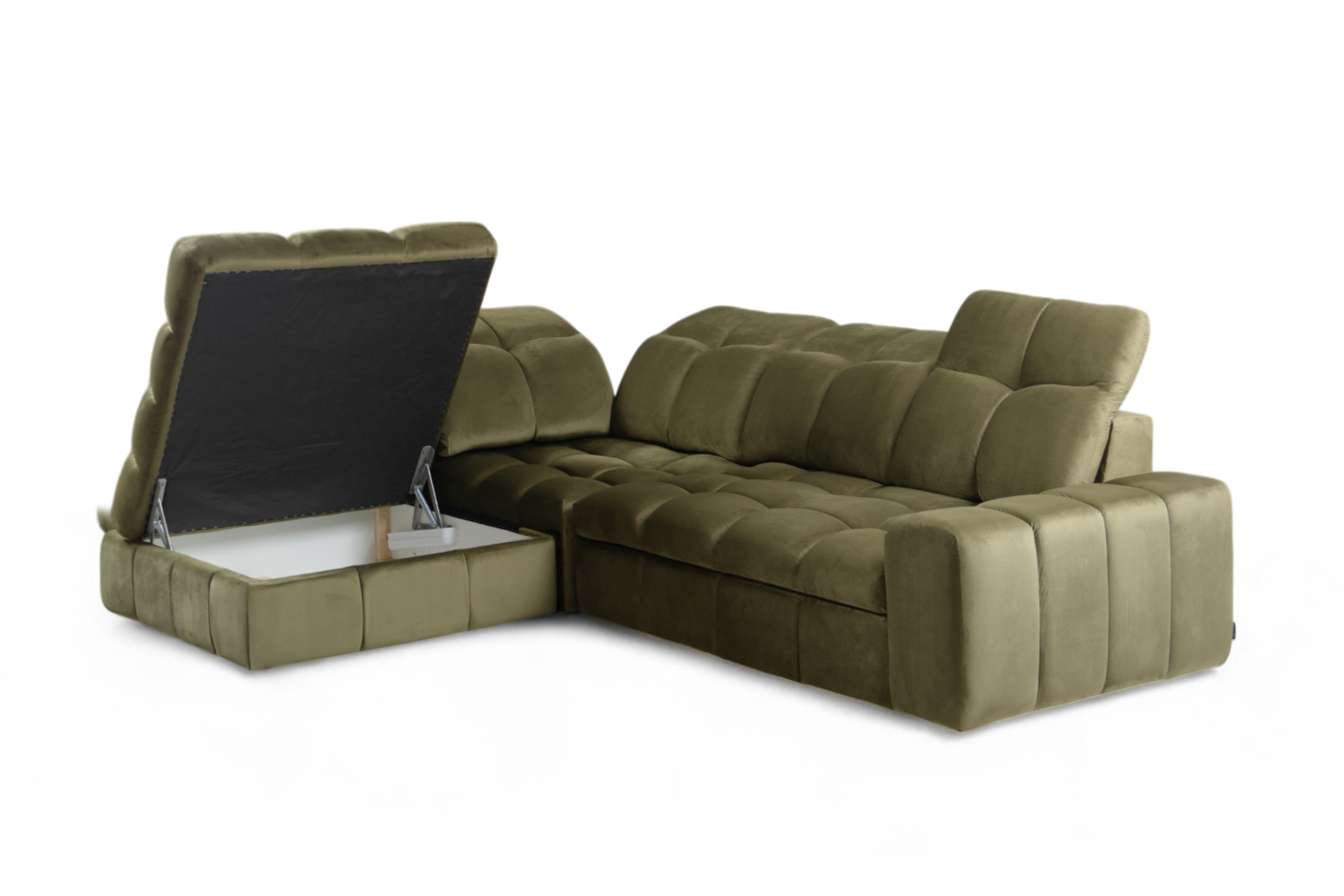 Rohová sedacia súprava Magnelio L ľavá elektrická s rozkladacou funkciou - zelený zamat Velluto 35 Rohová sedacia súprava Magnelio L elektryczny s funkciou spánku Ľavá strana - Zelený velúr Velluto 35 