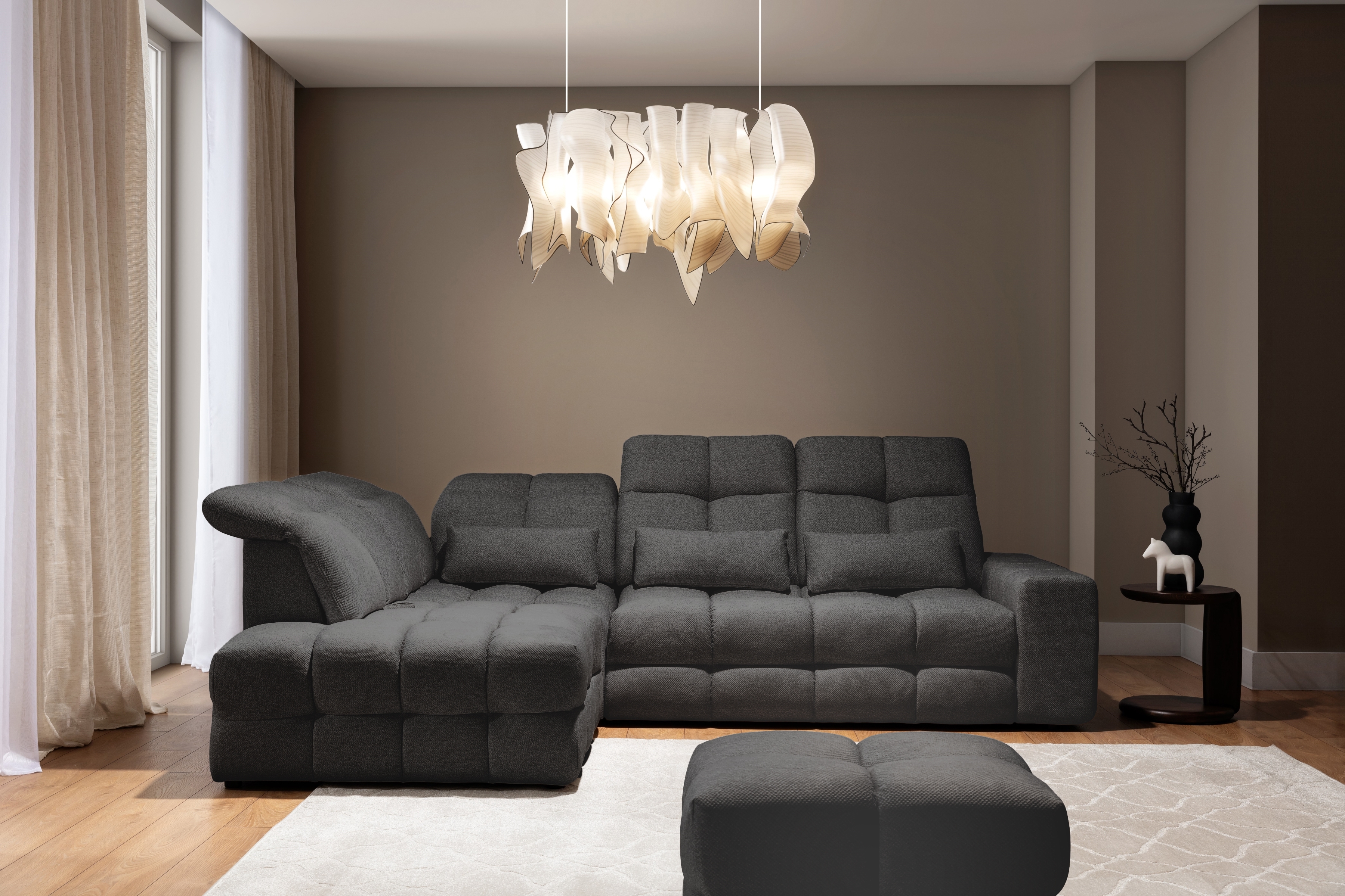 Rohová sedací souprava Magnelio Prestige L levá s elektricky výsuvným sedákem- grafitová Leo 16 Rohová sedací souprava Magnelio Prestige L z elektricky wysuwanym sedadlem levá - grafitová potahová látka snadno čistitelný Leo 16