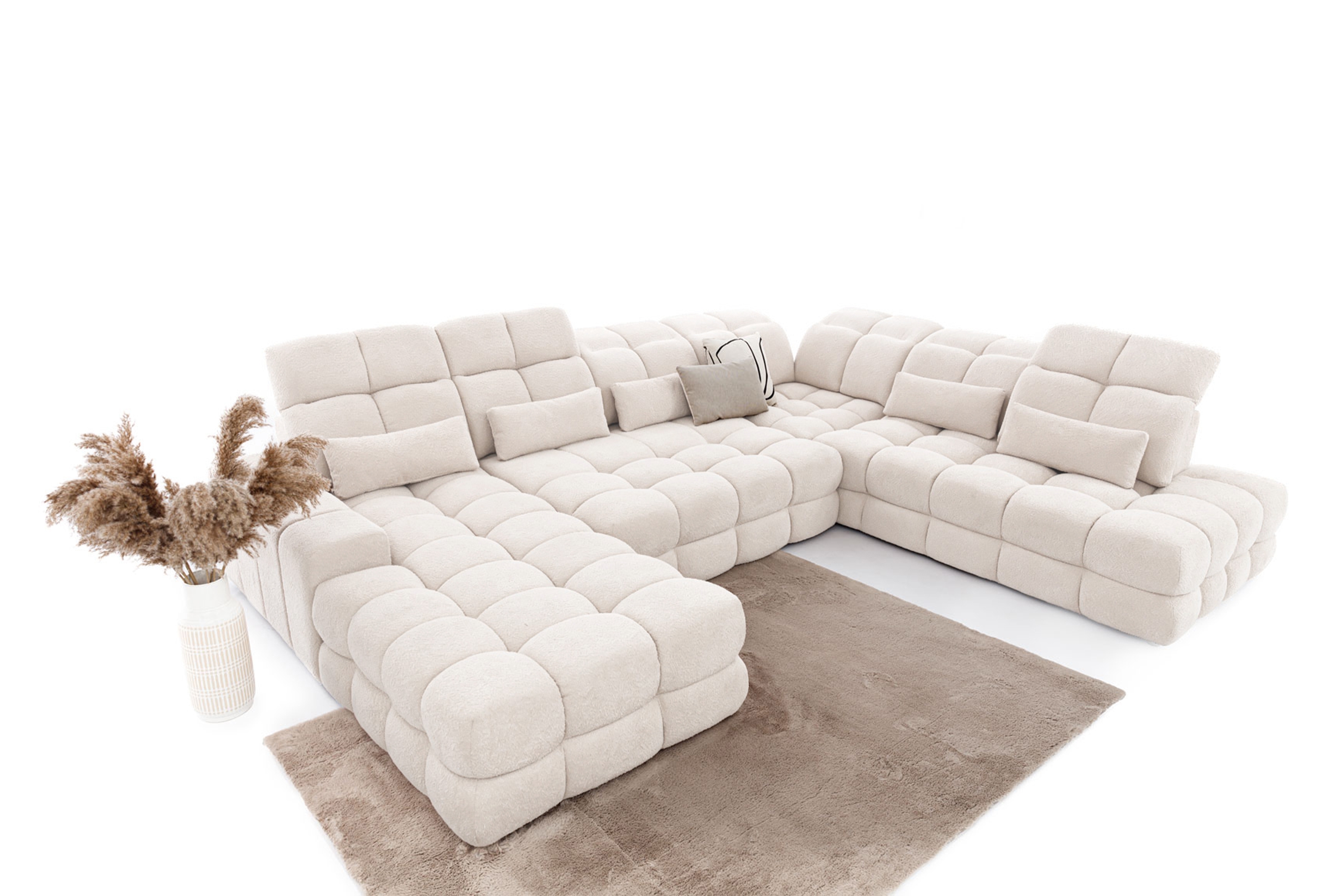 Rohová sedací souprava Magnelio Prestige U II pravá s elektricky výsuvným sedákem - krémová Magni 206-01 Rohová sedací souprava Magnelio Prestige U II z elektricky wysuwanym sedadlem pravá - kremowa plecionka Magni 206-01