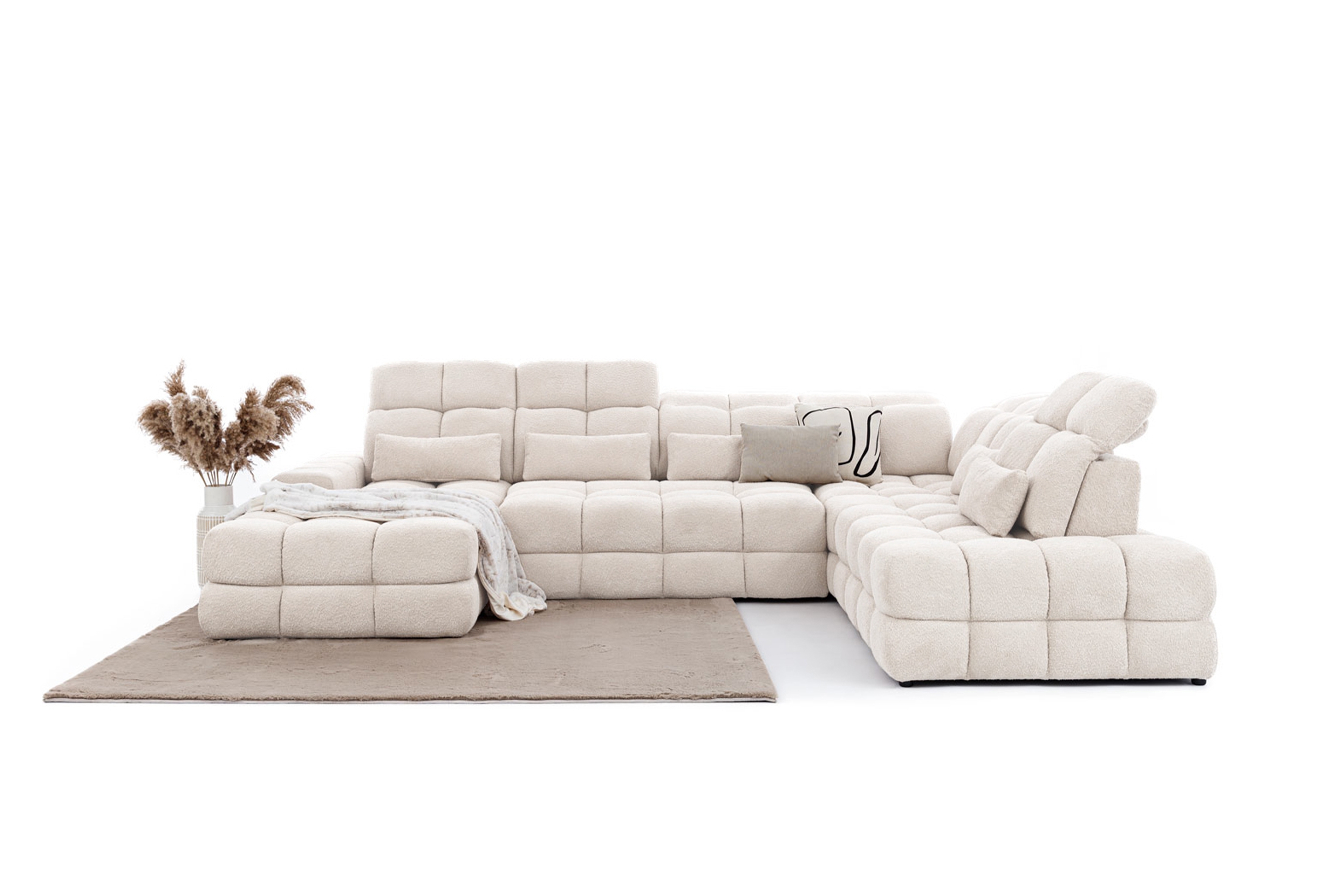 Rohová sedací souprava Magnelio Prestige U II pravá s elektricky výsuvným sedákem - krémová Magni 206-01 Rohová sedací souprava Magnelio Prestige U II z elektricky wysuwanym sedadlem pravá - kremowa plecionka Magni 206-01