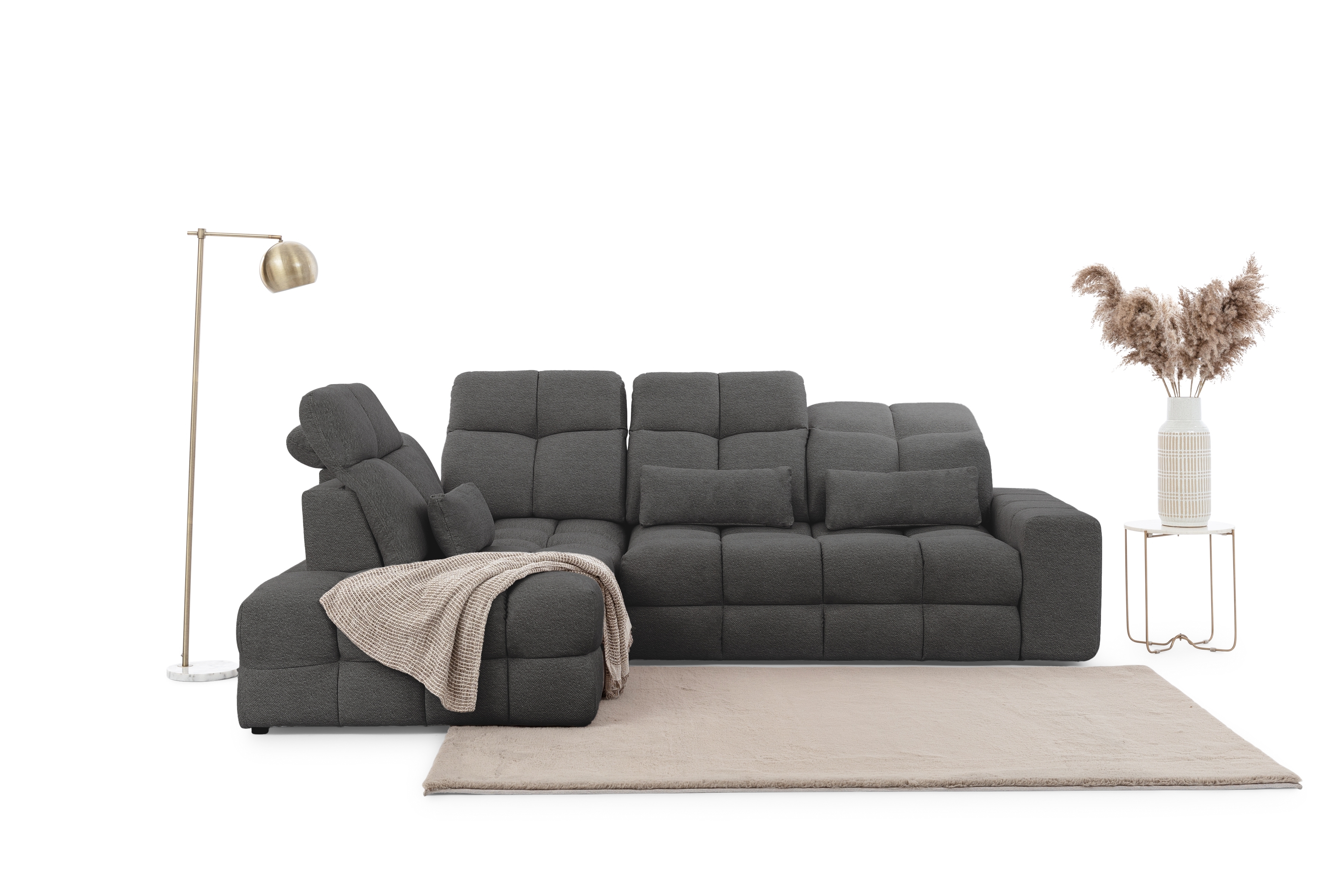 Rohová sedací souprava Magnelio Prestige L levá s elektricky výsuvným sedákem- grafitová Leo 16 Rohová sedací souprava Magnelio Prestige L z elektricky wysuwanym sedadlem levá - grafitová potahová látka snadno čistitelný Leo 16