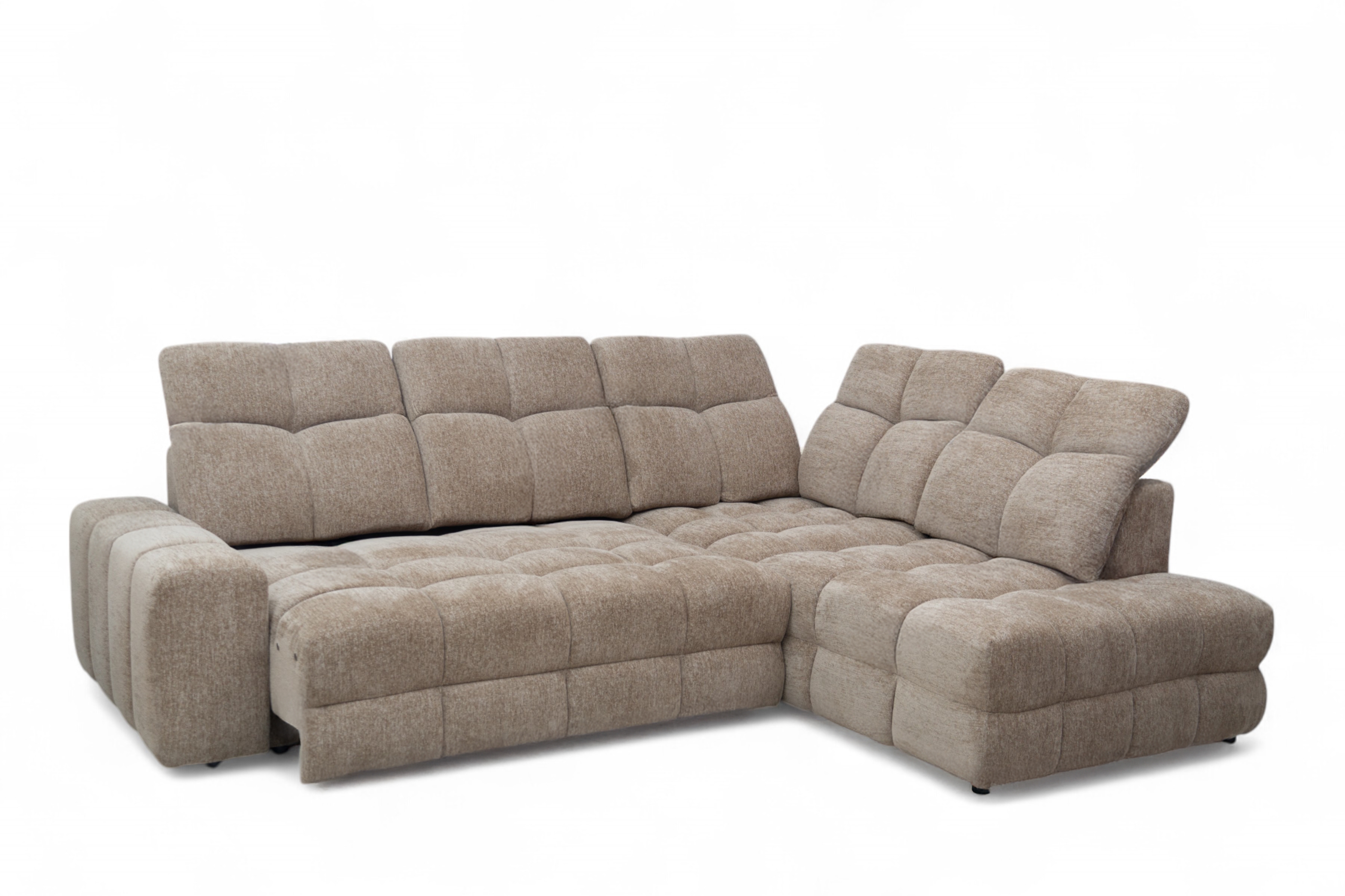 Rohová sedací souprava Magnelio Prestige L s elektrickým výsuvem pravá – béžová boucle Raven 34 Rohová sedací souprava Magnelio Prestige L z elektricky wysuwanym sedadlem pravá - béžová boucle Raven 34