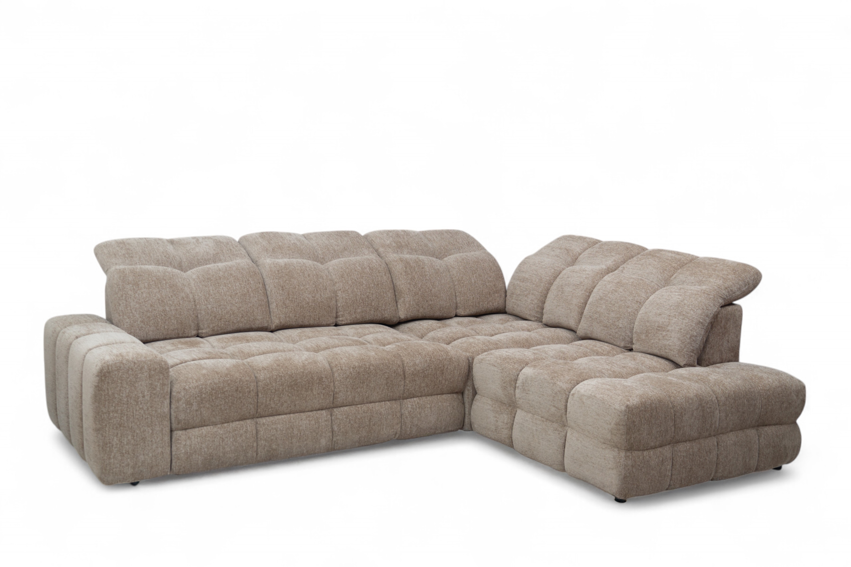 Rohová sedací souprava Magnelio Prestige L s elektrickým výsuvem pravá – béžová boucle Raven 34 Rohová sedací souprava Magnelio Prestige L z elektricky wysuwanym sedadlem pravá - béžová boucle Raven 34