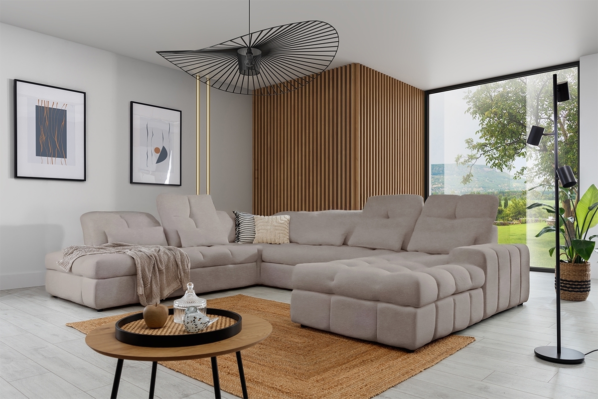 Rohová sedacia súprava Magnelio U II elektrická s funkciou spania ľavá - béžová čistiaca látka Zoya 02 Rohová sedacia súprava Magnelio U II elektryczny s funkciou spánku Ľavá strana - Béžová dzianina ľahkočistiaca Zoya 02