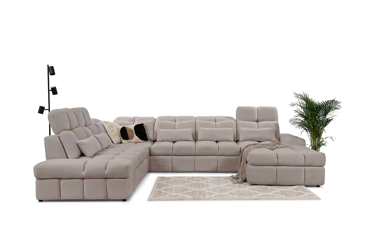 Rohová sedacia súprava Magnelio U II elektrická s funkciou spania ľavá - béžová čistiaca látka Zoya 02 Rohová sedacia súprava Magnelio U II elektryczny s funkciou spánku Ľavá strana - Béžová dzianina ľahkočistiaca Zoya 02