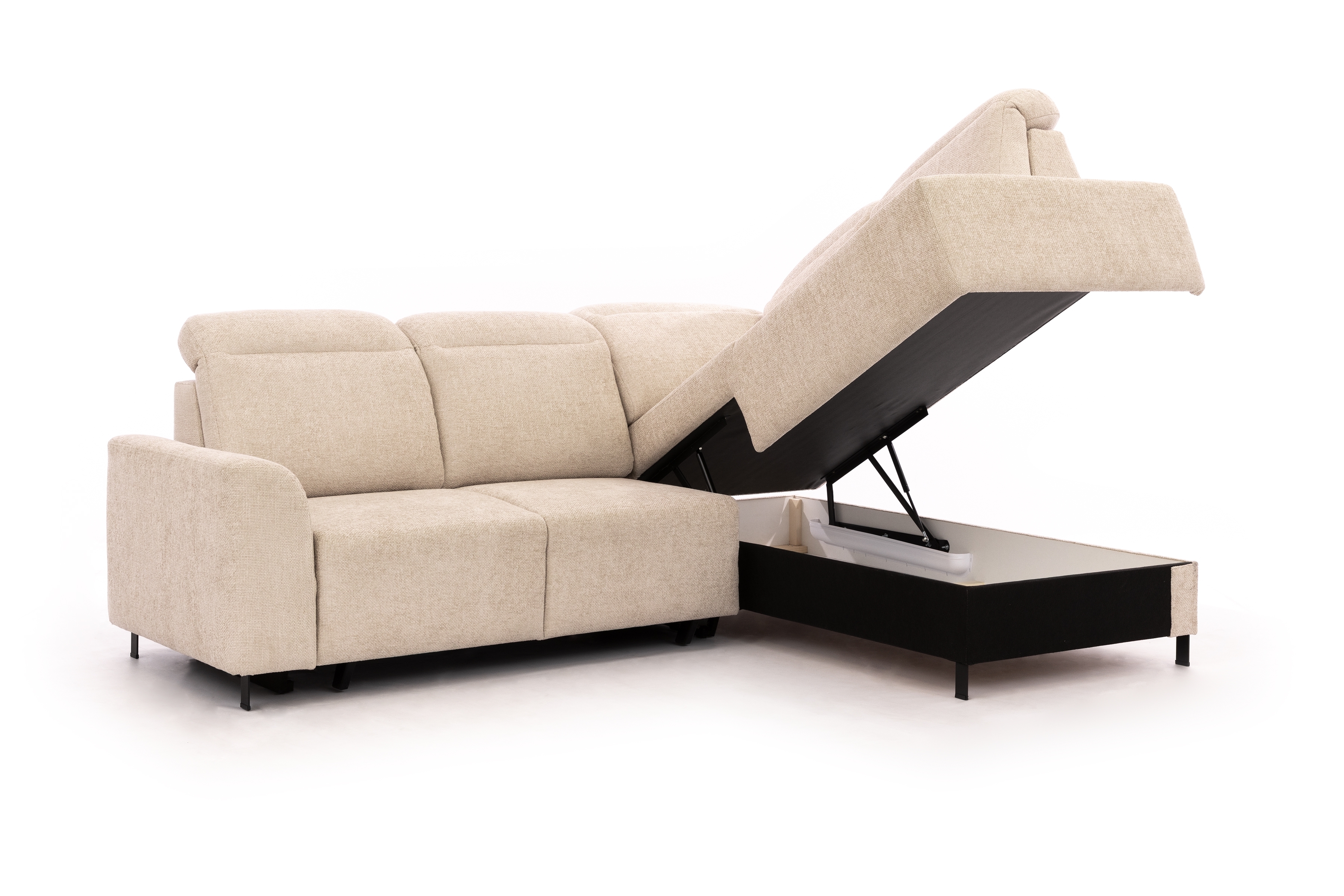 Rohová pohovka Magnis L s rozkladem pravostranná - béžová tkanina Magni 206.03 Rohová sedací souprava Magnis L rozkládací pravá - béžová plecionka Magni 206.03