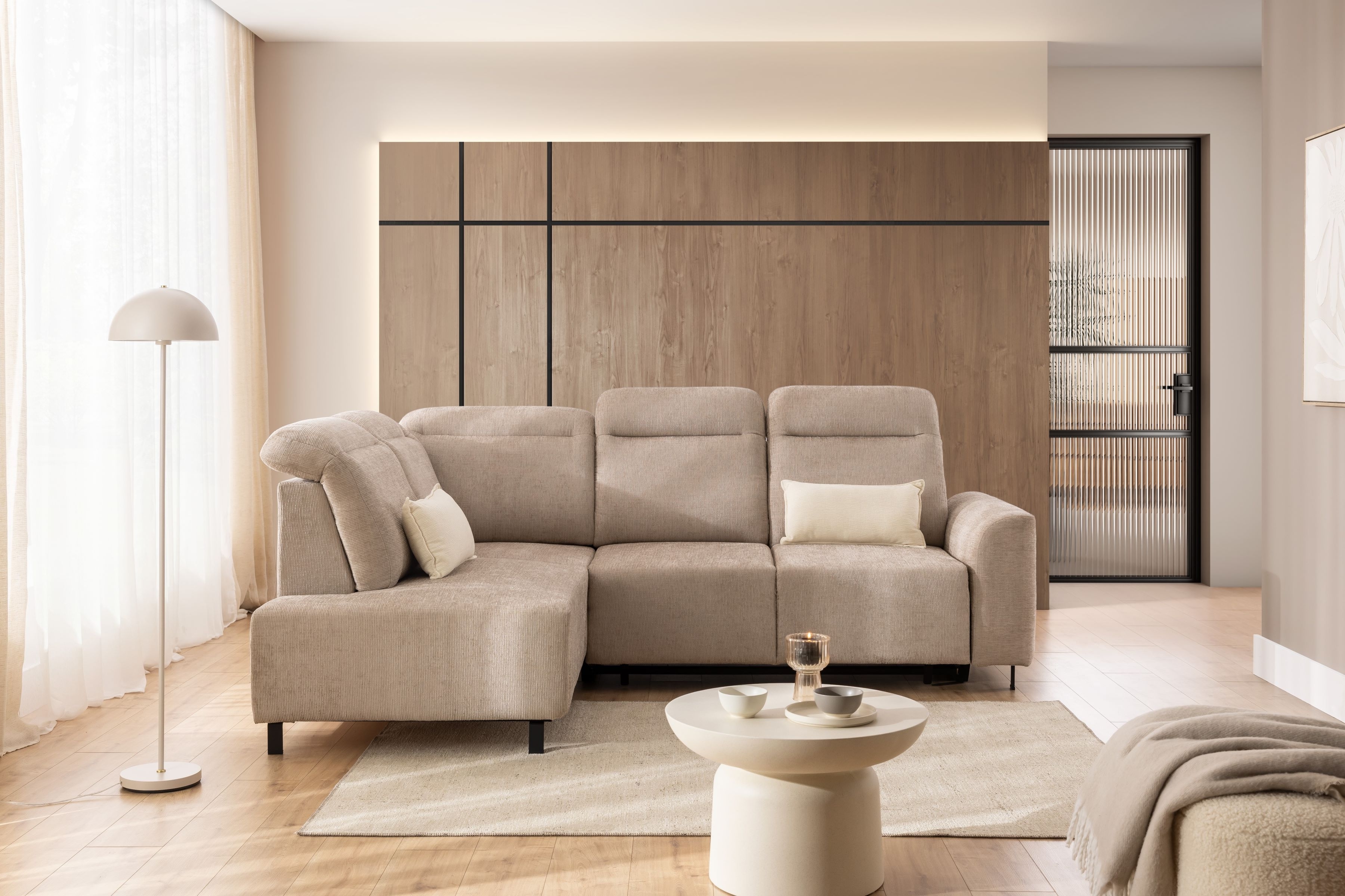 Rohová sedacia súprava Magnis L ľavá s funkciou spania - béžový šenil Sierra 744 Rohová sedacia súprava Magnis L s funkciou spánku Ľavá strana - béžový šenil Sierra 744