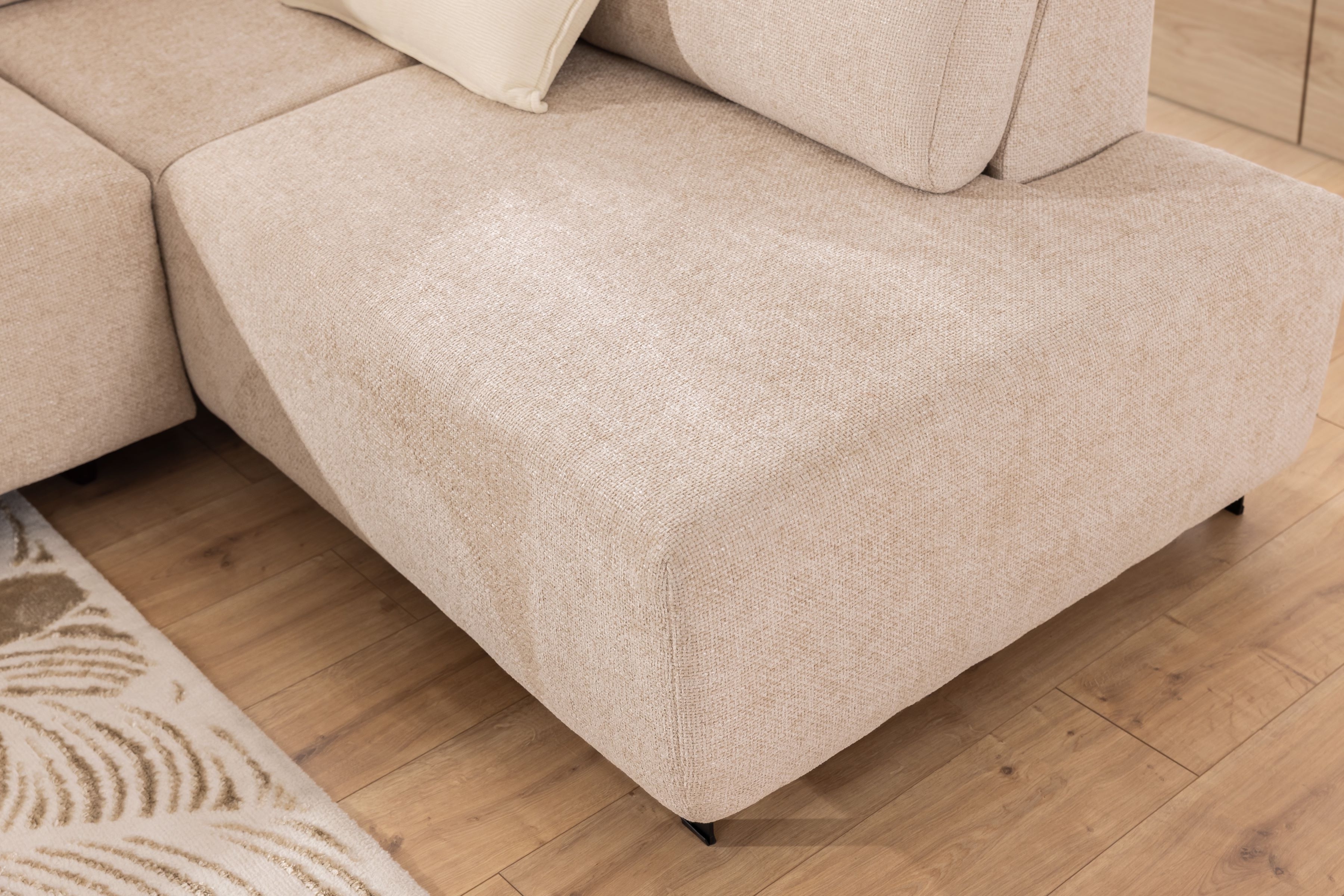 Rohová pohovka Magnis L s rozkladem pravostranná - béžová tkanina Magni 206.03 Rohová sedací souprava Magnis L rozkládací pravá - béžová plecionka Magni 206.03