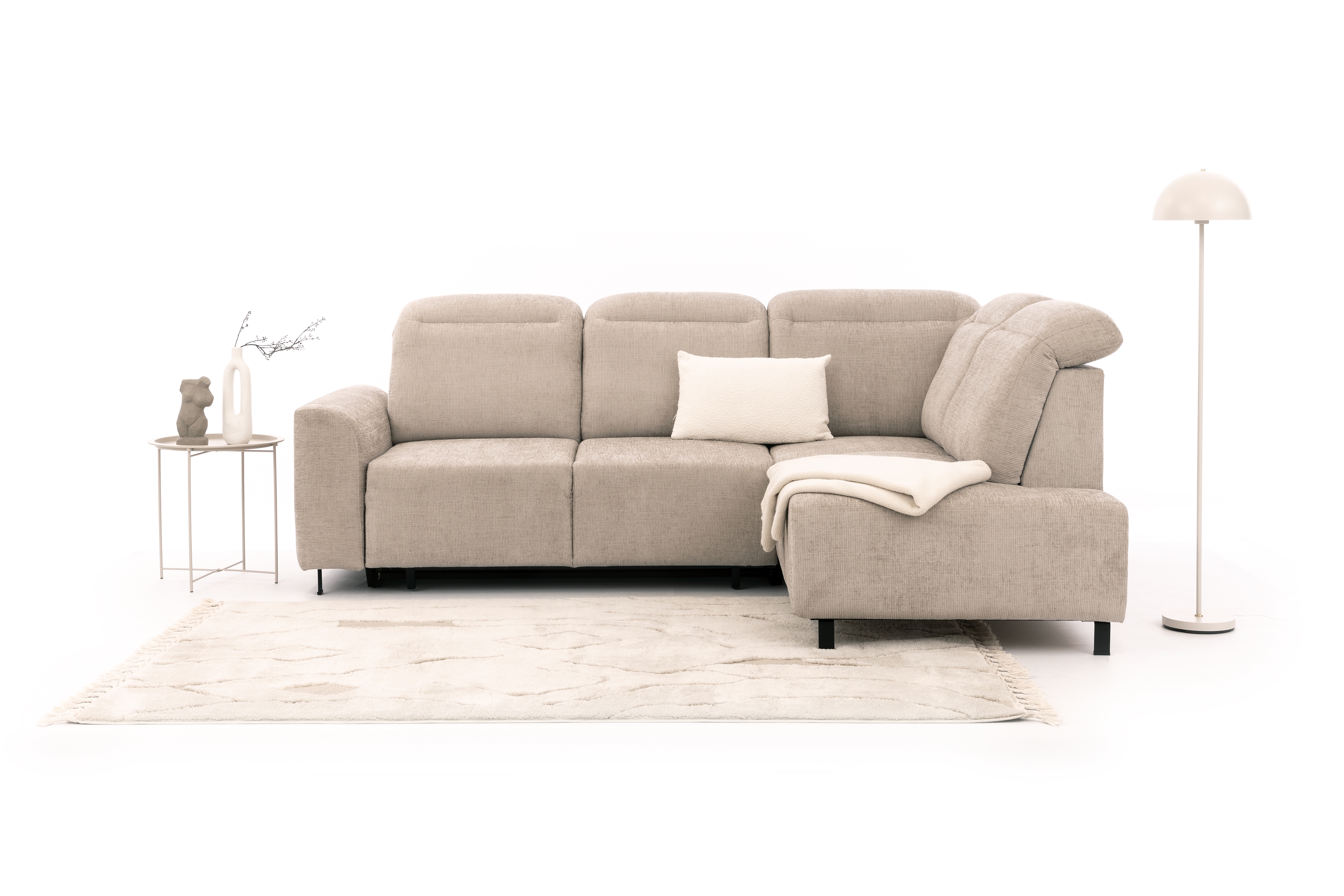 Rohová pohovka Magnis L pravá s funkcí spánku - béžový szenil Sierra 744 Rohová sedací souprava Magnis L rozkládací pravá - béžová šenil Sierra 744