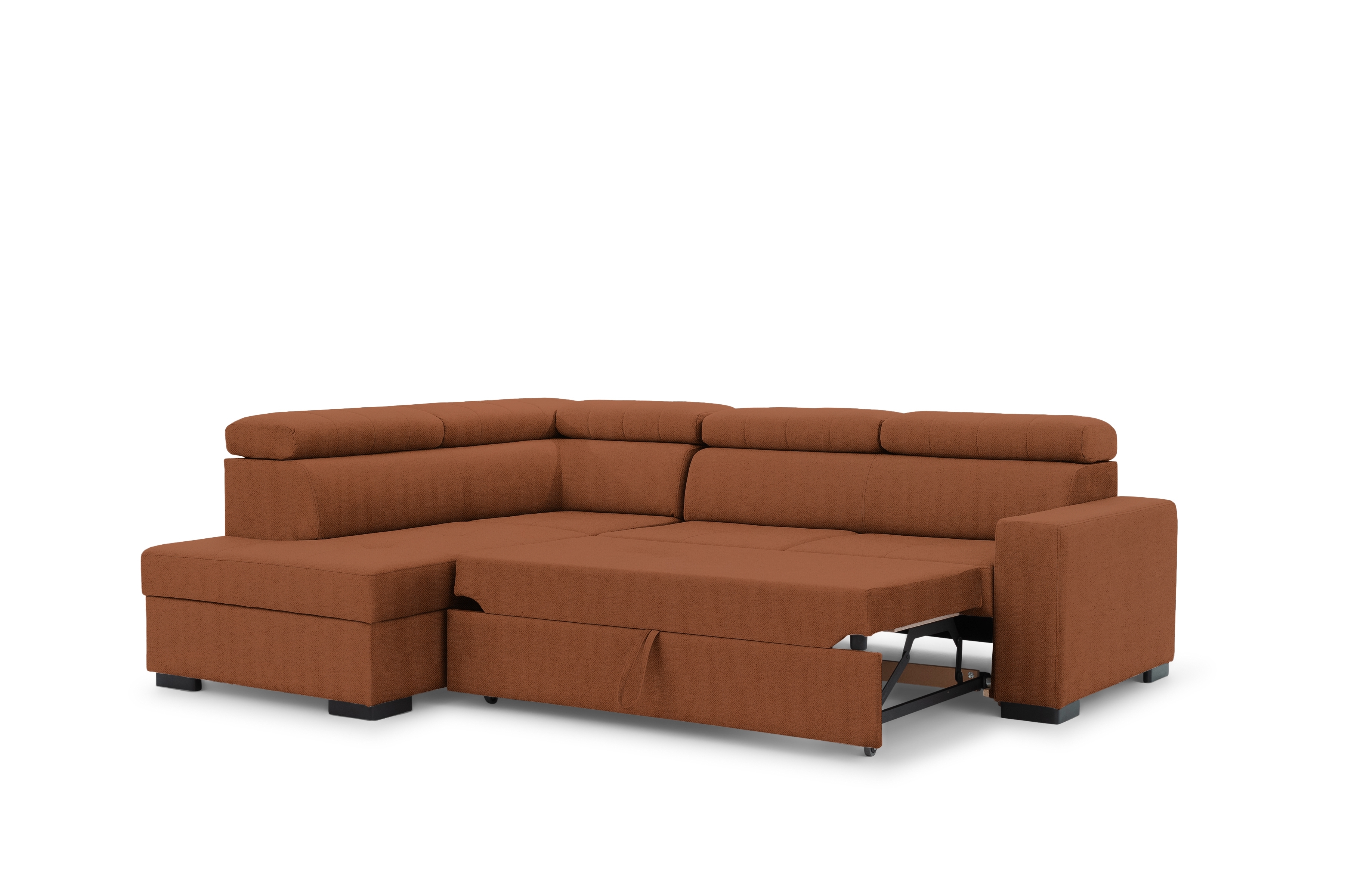 Rohová sedací souprava Modeno L levá s rozkladem - rezavý plyš Pretty 09 Rohová sedací souprava Modeno L rozkládací levá - cihlová plusz Pretty 09