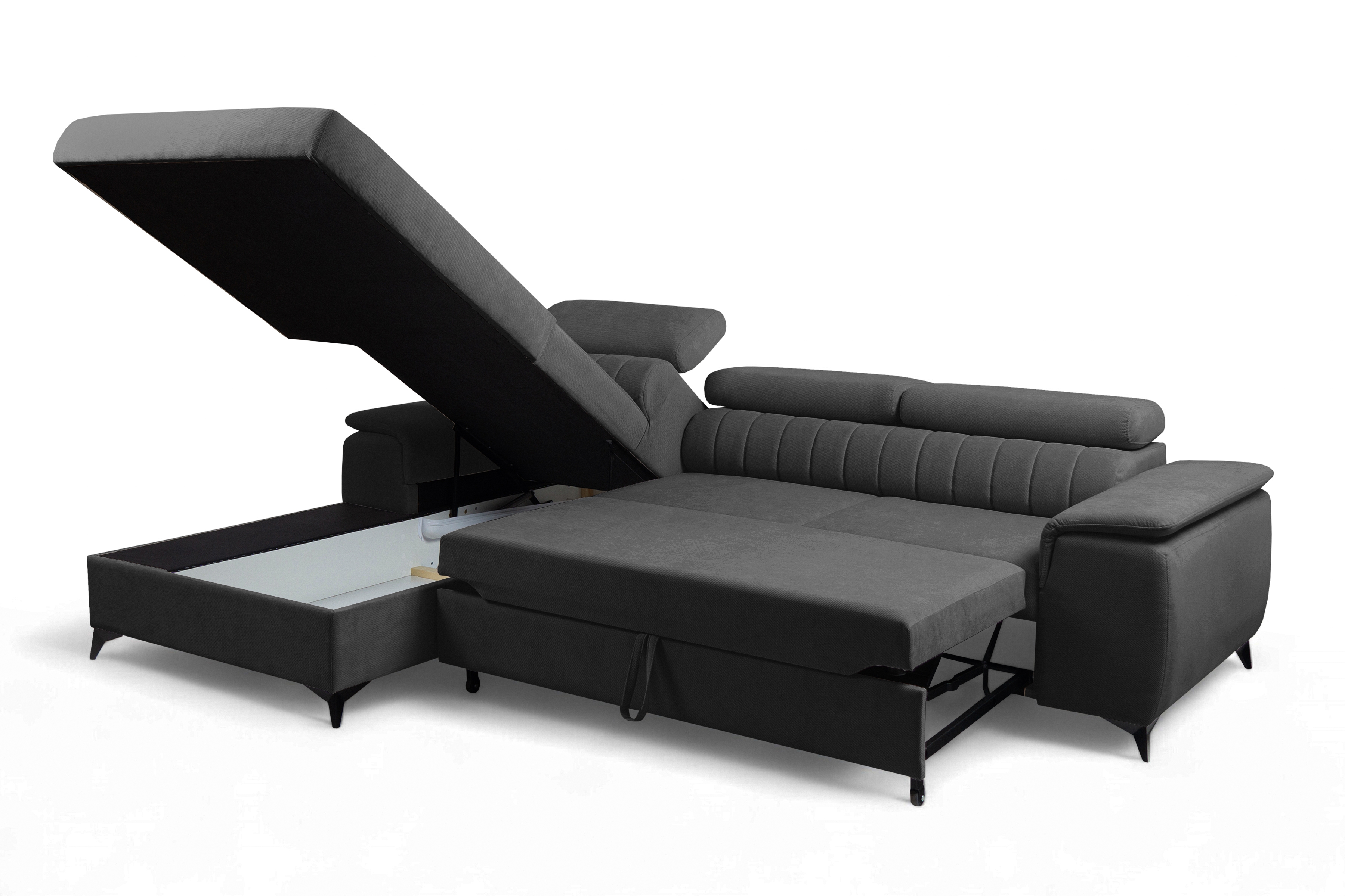 Rozkladacia rohová sedacia súprava Monrose Mini ľavá - grafitový plyš Pretty 21 Rohová sedacia súprava Monrose L II s funkciou spánku Ľavá strana - Grafitový plusz Pretty 21 