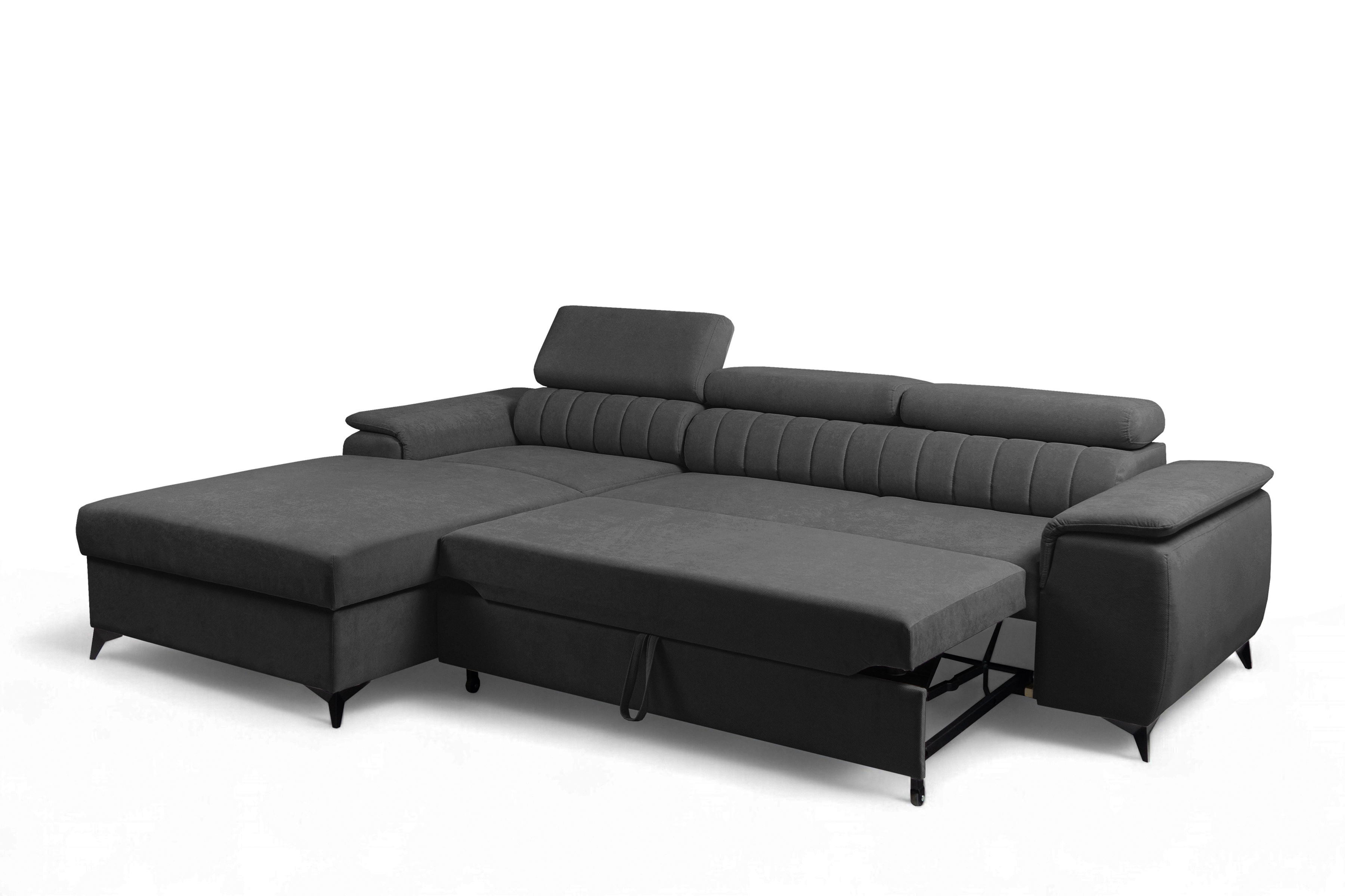 Rozkladacia rohová sedacia súprava Monrose Mini ľavá - grafitový plyš Pretty 21 Rohová sedacia súprava Monrose L II s funkciou spánku Ľavá strana - Grafitový plusz Pretty 21 